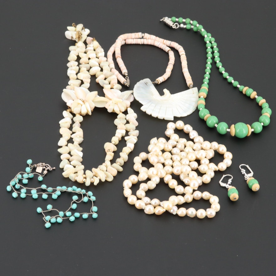 cultured Pearl, Mother of Pearl and Glass Necklace and Earring Assortment