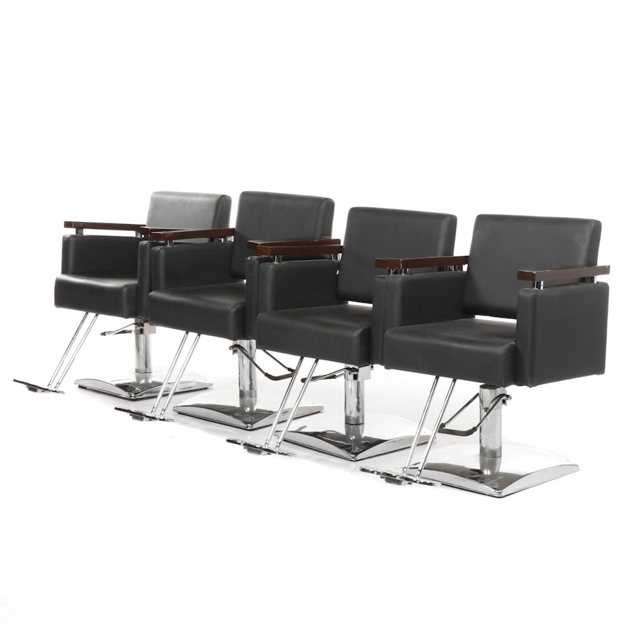 Modern Style Faux Leather and Metal Adjustable Barber's Chairs, 21st Century