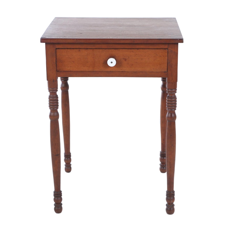 American Cherrywood One-Drawer Side Table, 19th Century