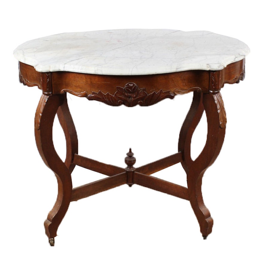 Contemporary Victorian Style Mahogany Marble Top Table