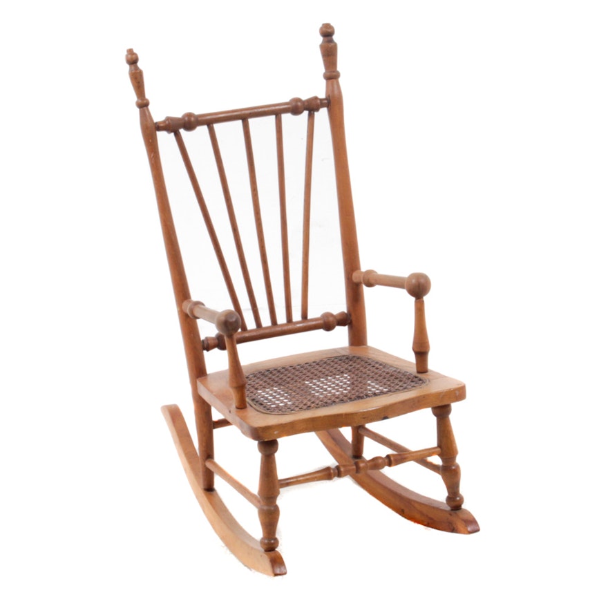 Victorian Oak Caned Seat Children's Rocking Chair
