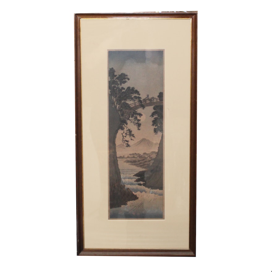 Woodblock Print after Utagawa Hiroshige "Monkey Bridge in Kai Province"