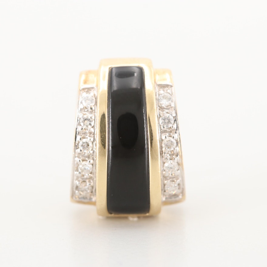 14K Yellow Gold Black Onyx and Diamond Slide Pendant