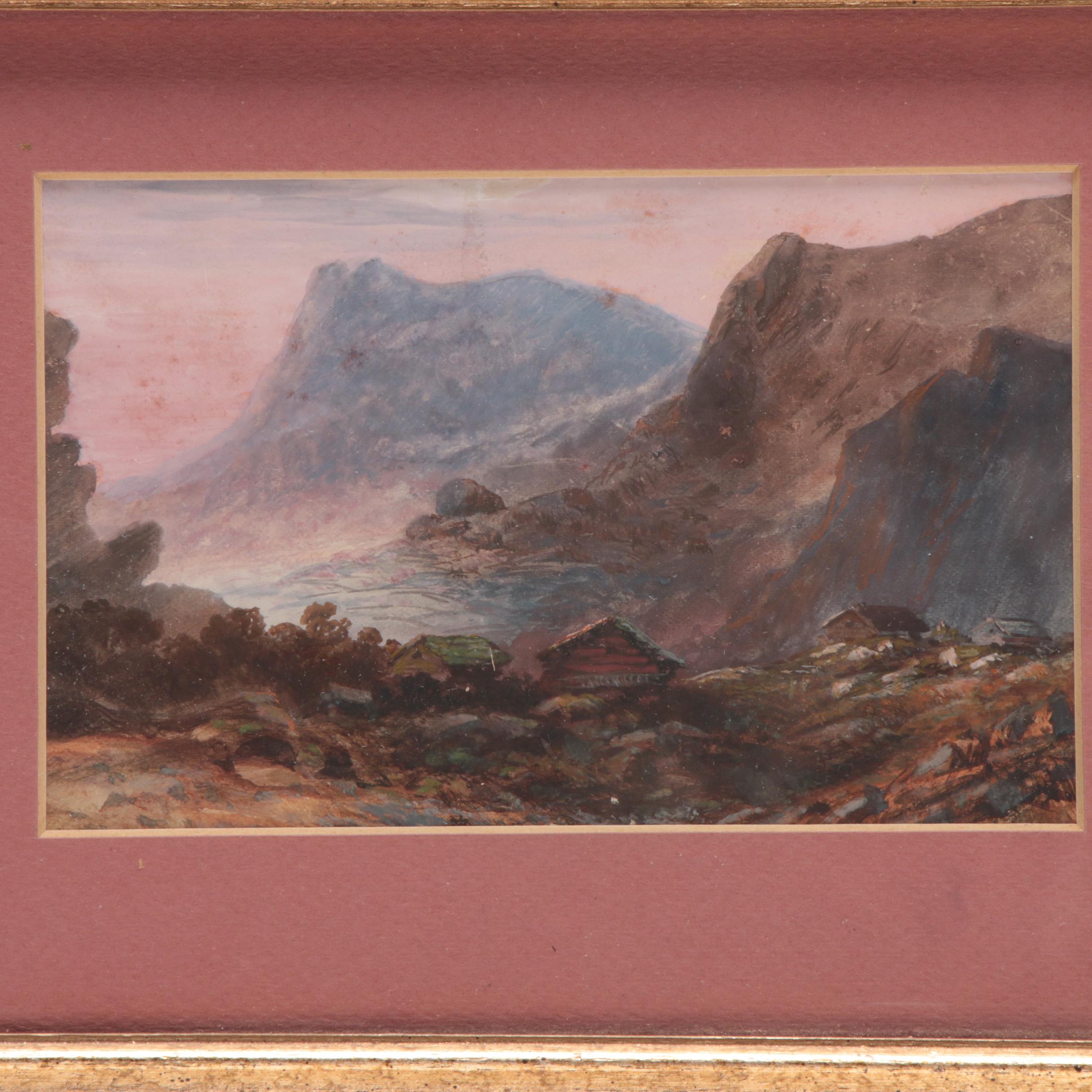 Early 20th Century Gouache and Watercolor Painting of Coastal Landscape