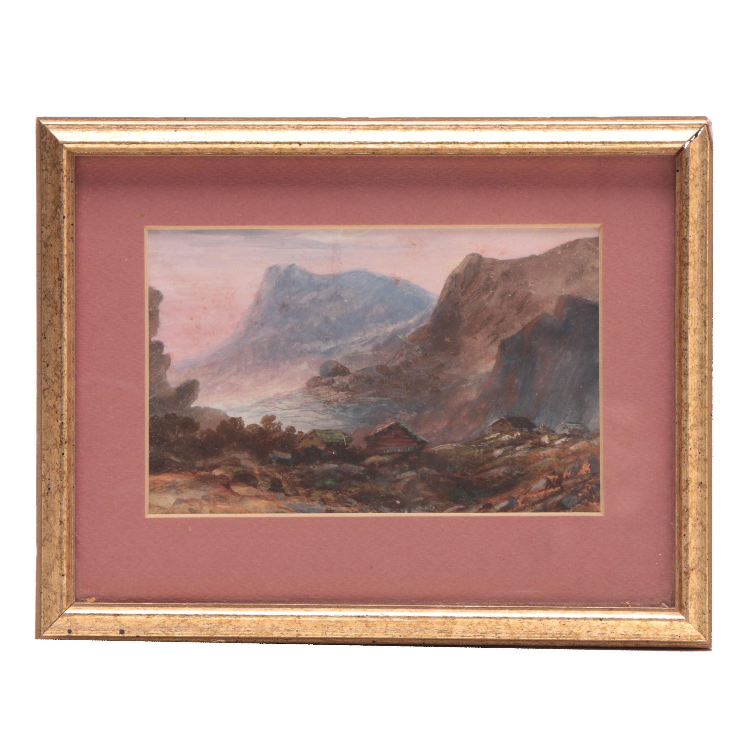 Early 20th Century Gouache and Watercolor Painting of Coastal Landscape