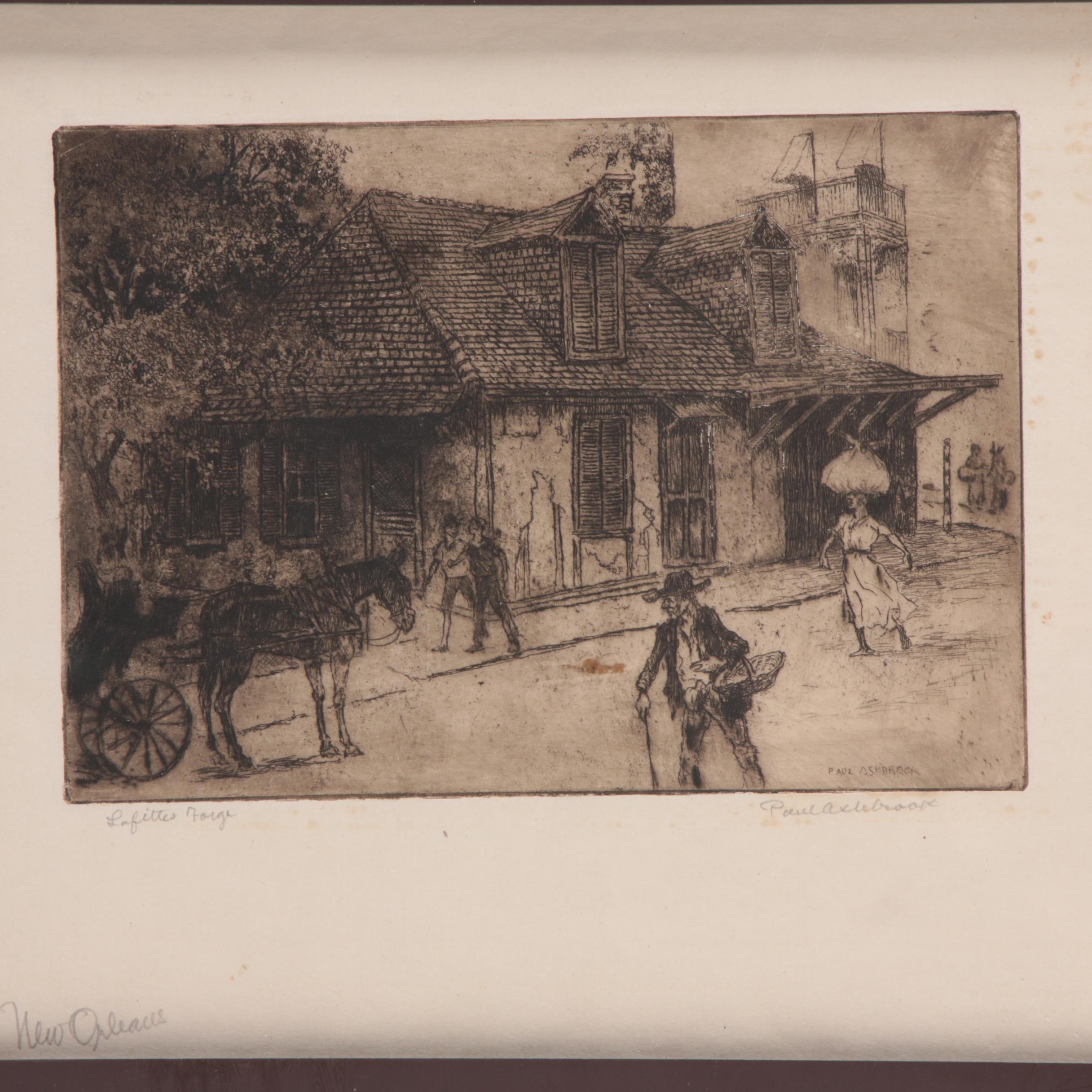 Paul Ashbrook Etching "New Orleans, Lafitte's Forge"