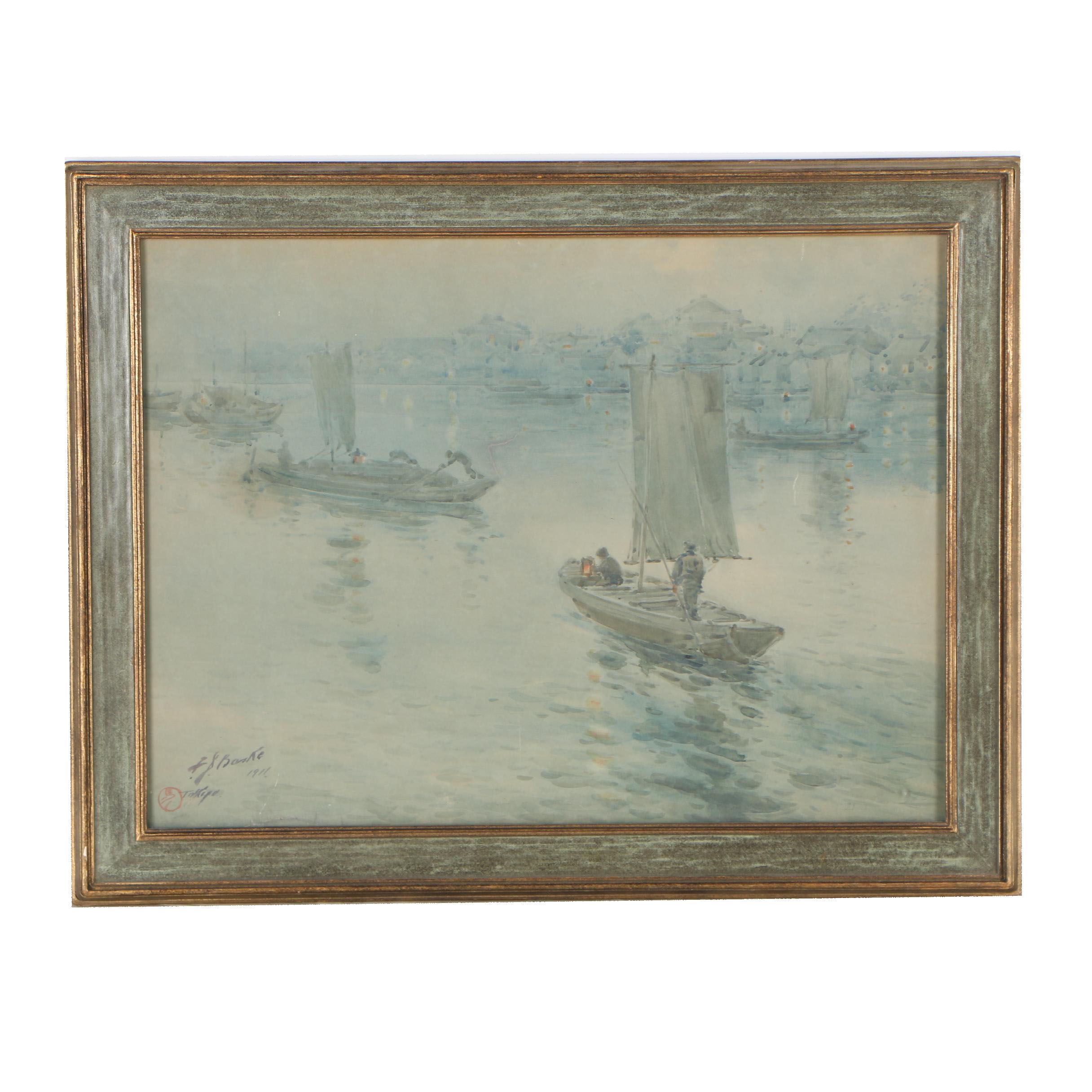 Yamada Baske Tokyo Watercolor Painting, 1911