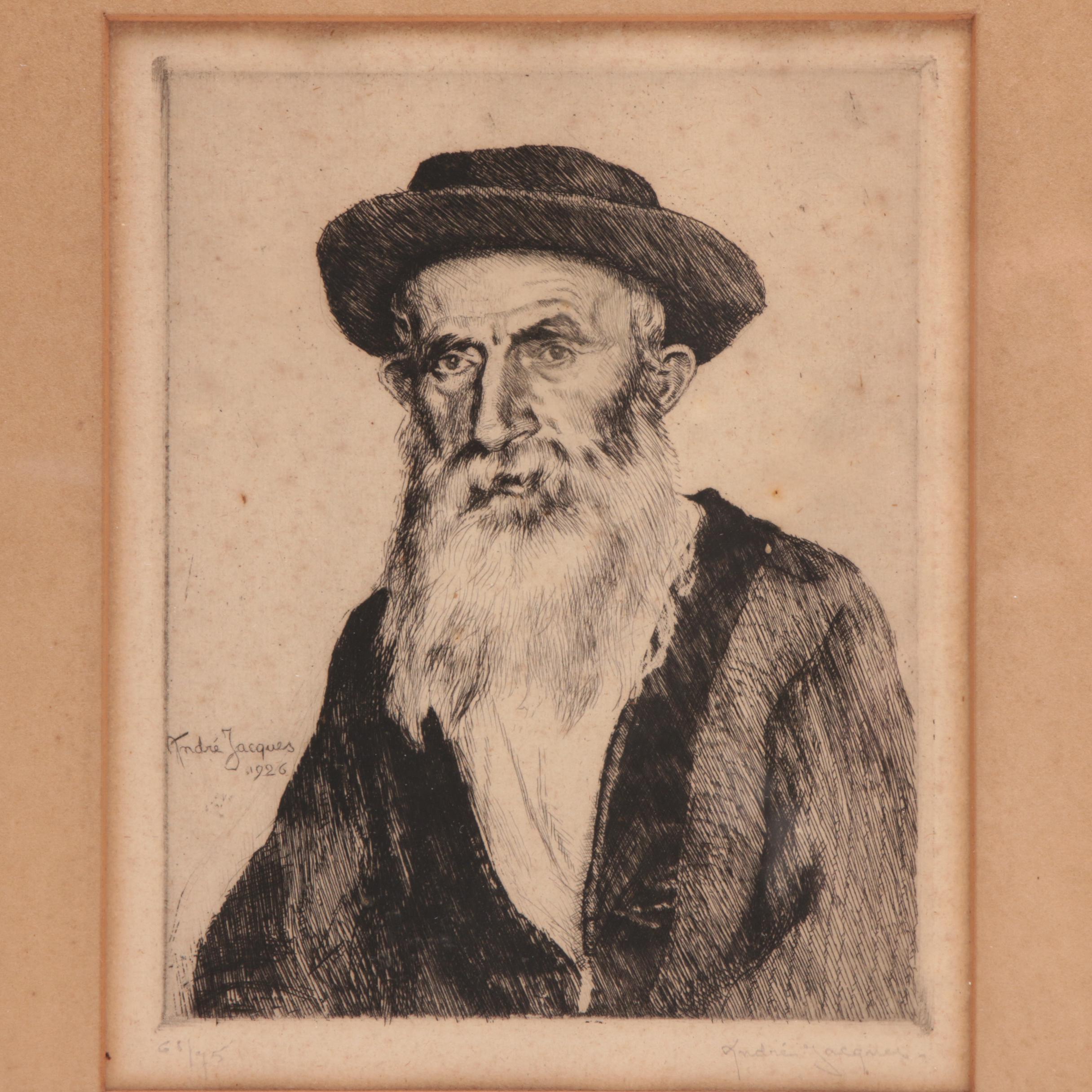 André Jacques Early 20th Century Engraving "Vieux Montagaurd Bessannais"