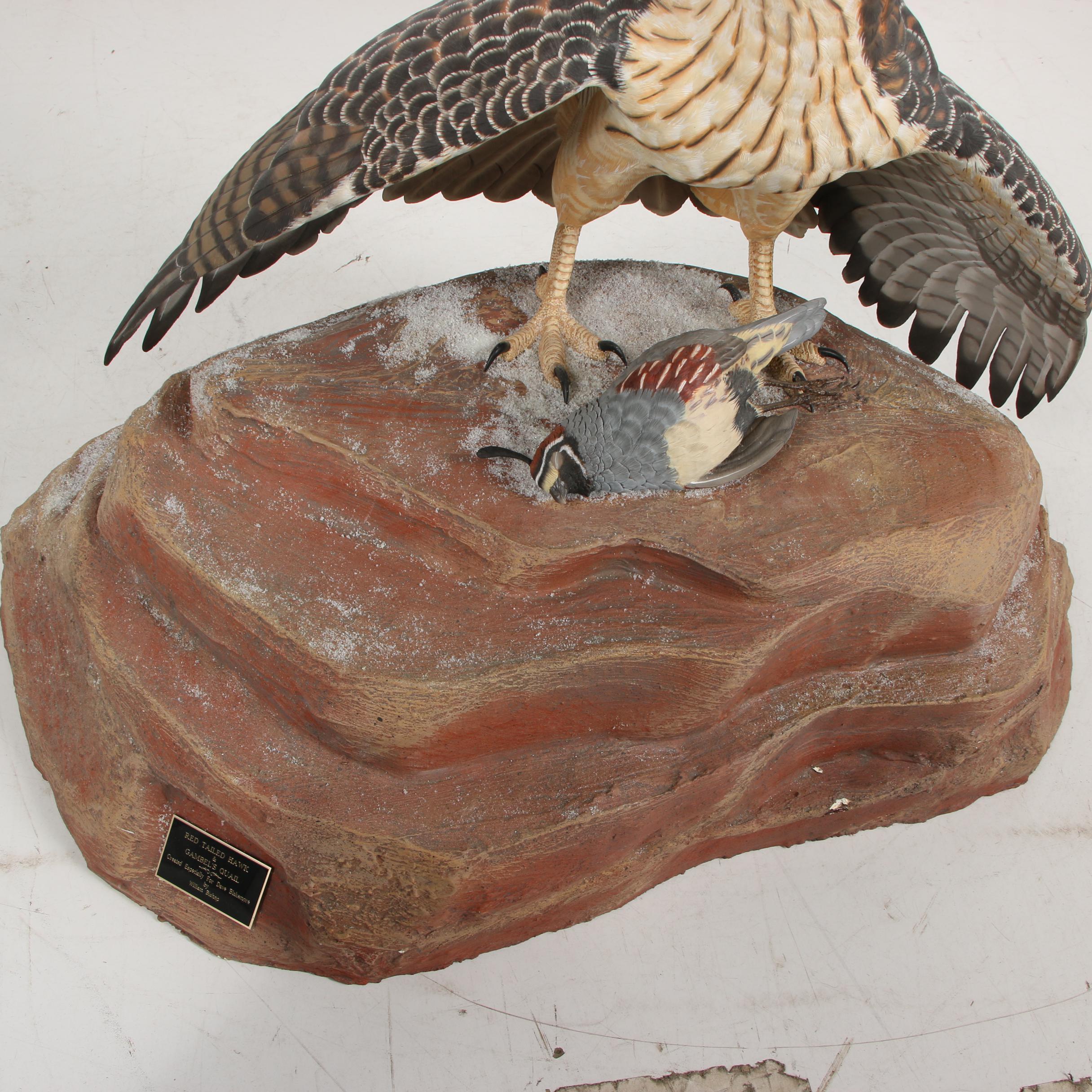 "Red-Tailed Hawk" Wood-Carved Sculpture by William Bishop