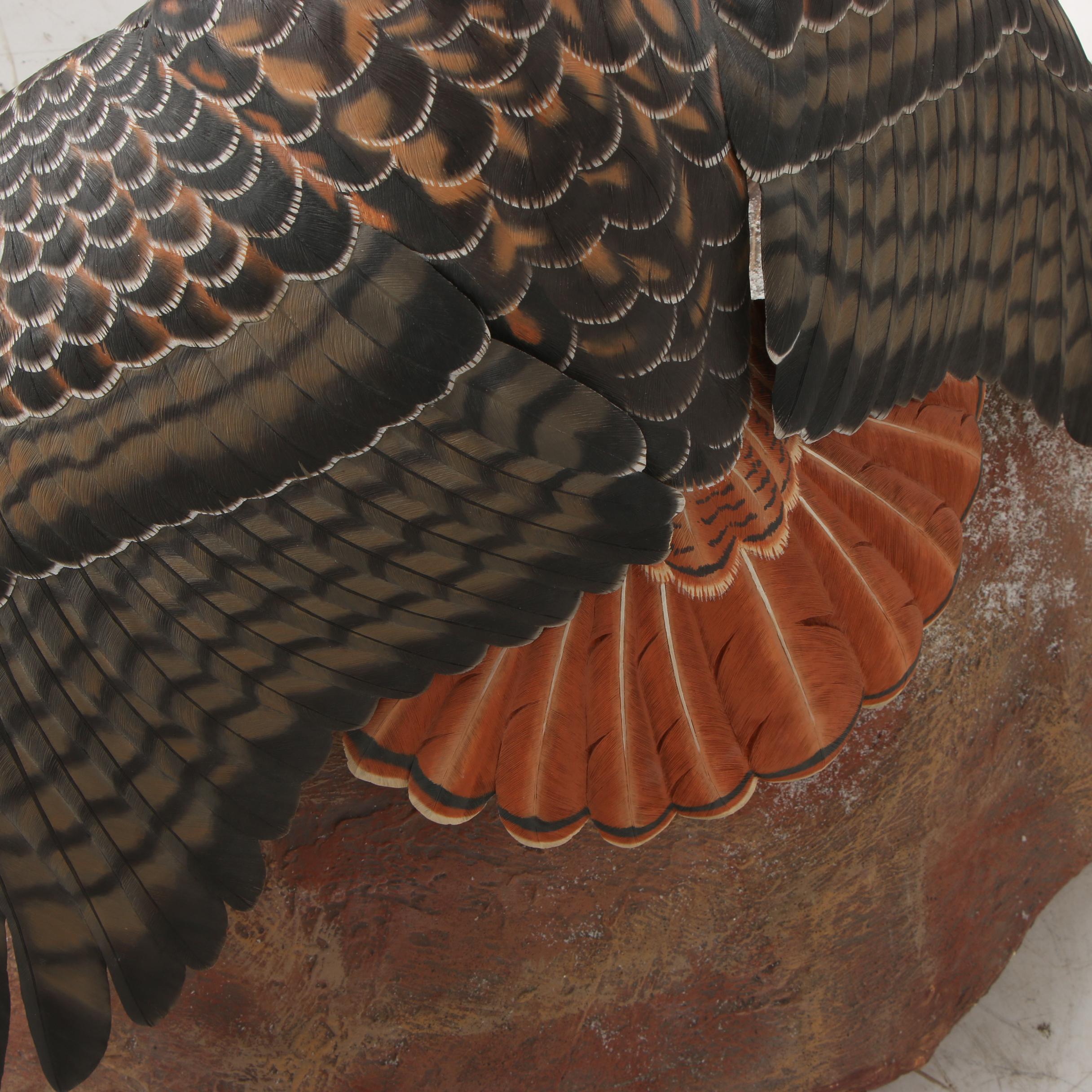 "Red-Tailed Hawk" Wood-Carved Sculpture by William Bishop