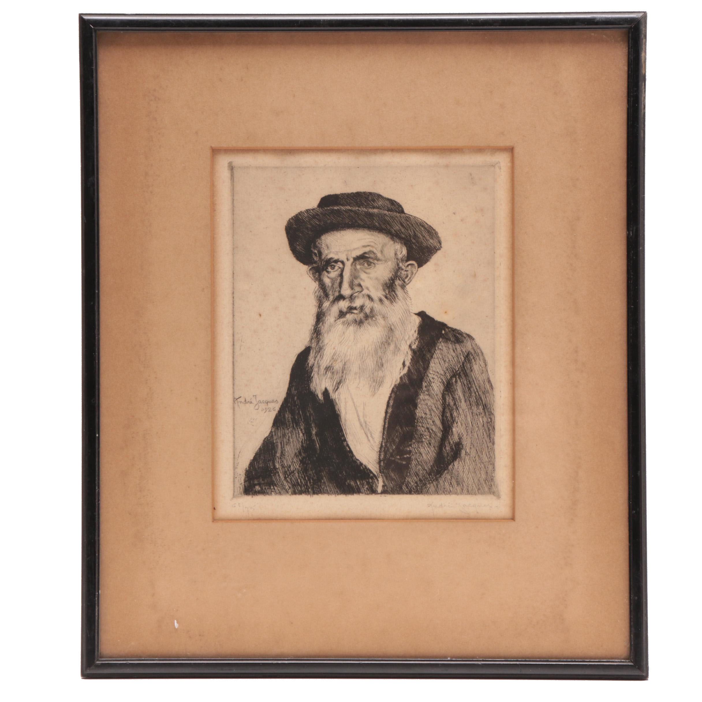 André Jacques Early 20th Century Engraving "Vieux Montagaurd Bessannais"