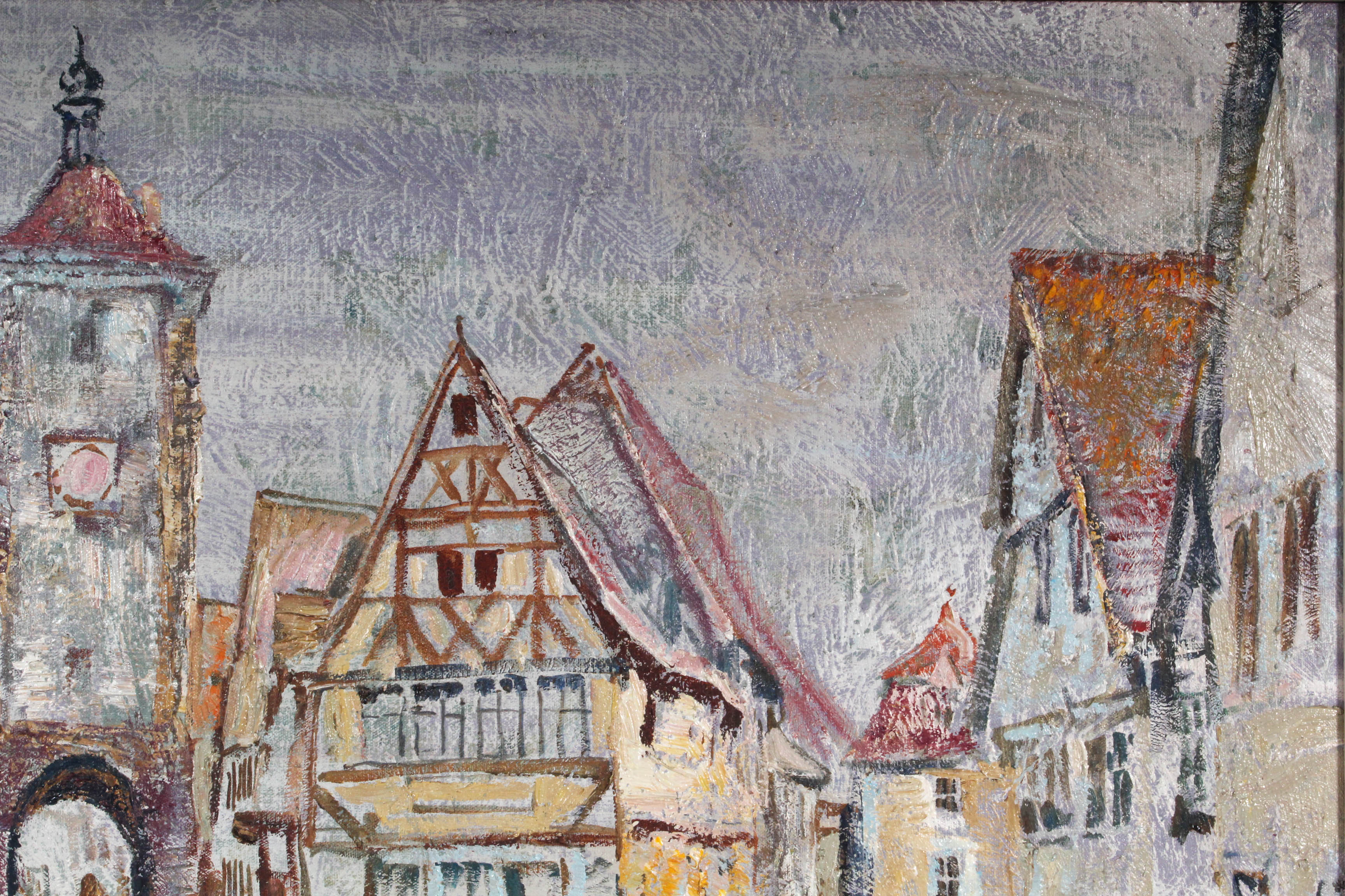 Ernest Guzman Kasas Impasto Oil Painting of European Street Scene