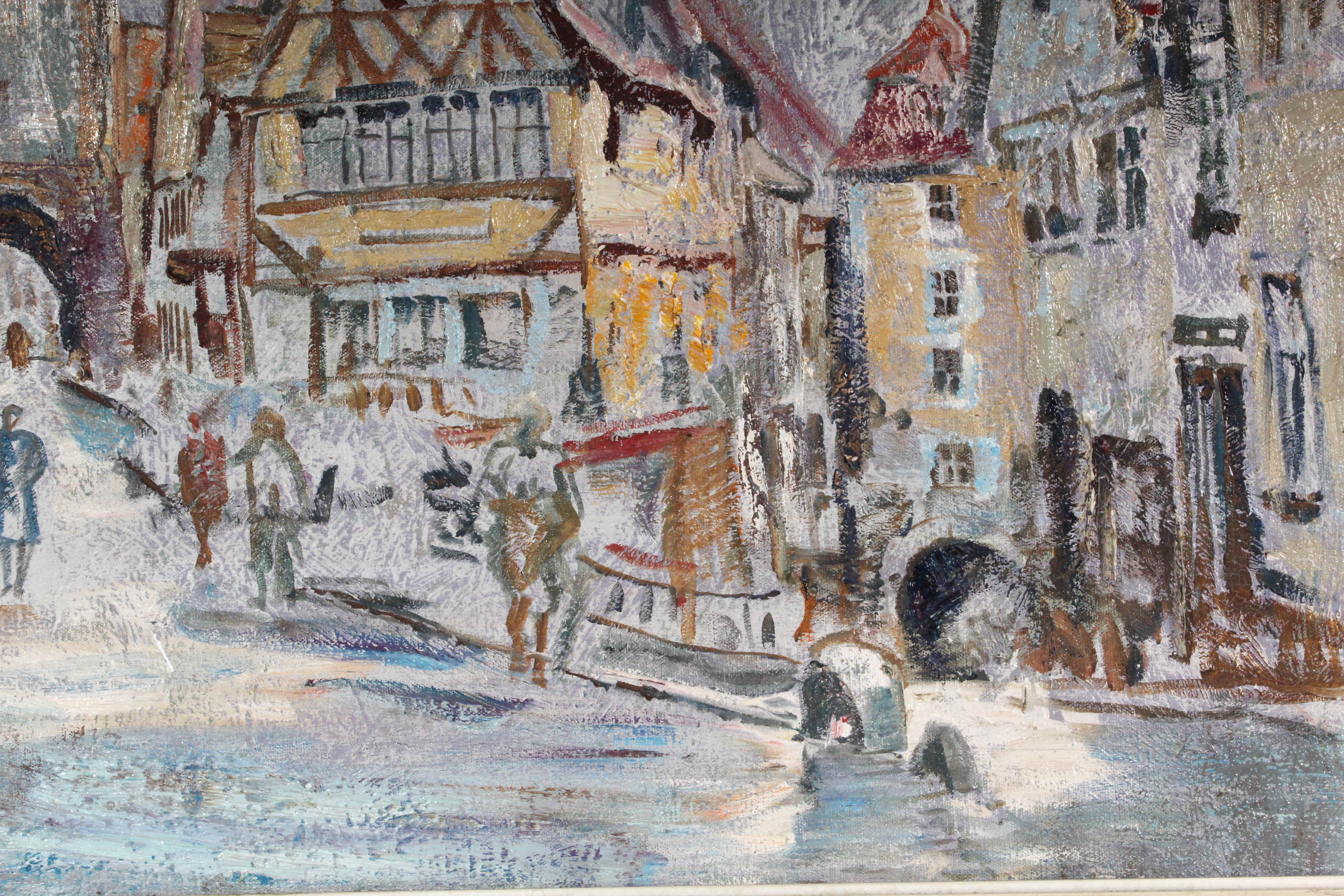 Ernest Guzman Kasas Impasto Oil Painting of European Street Scene