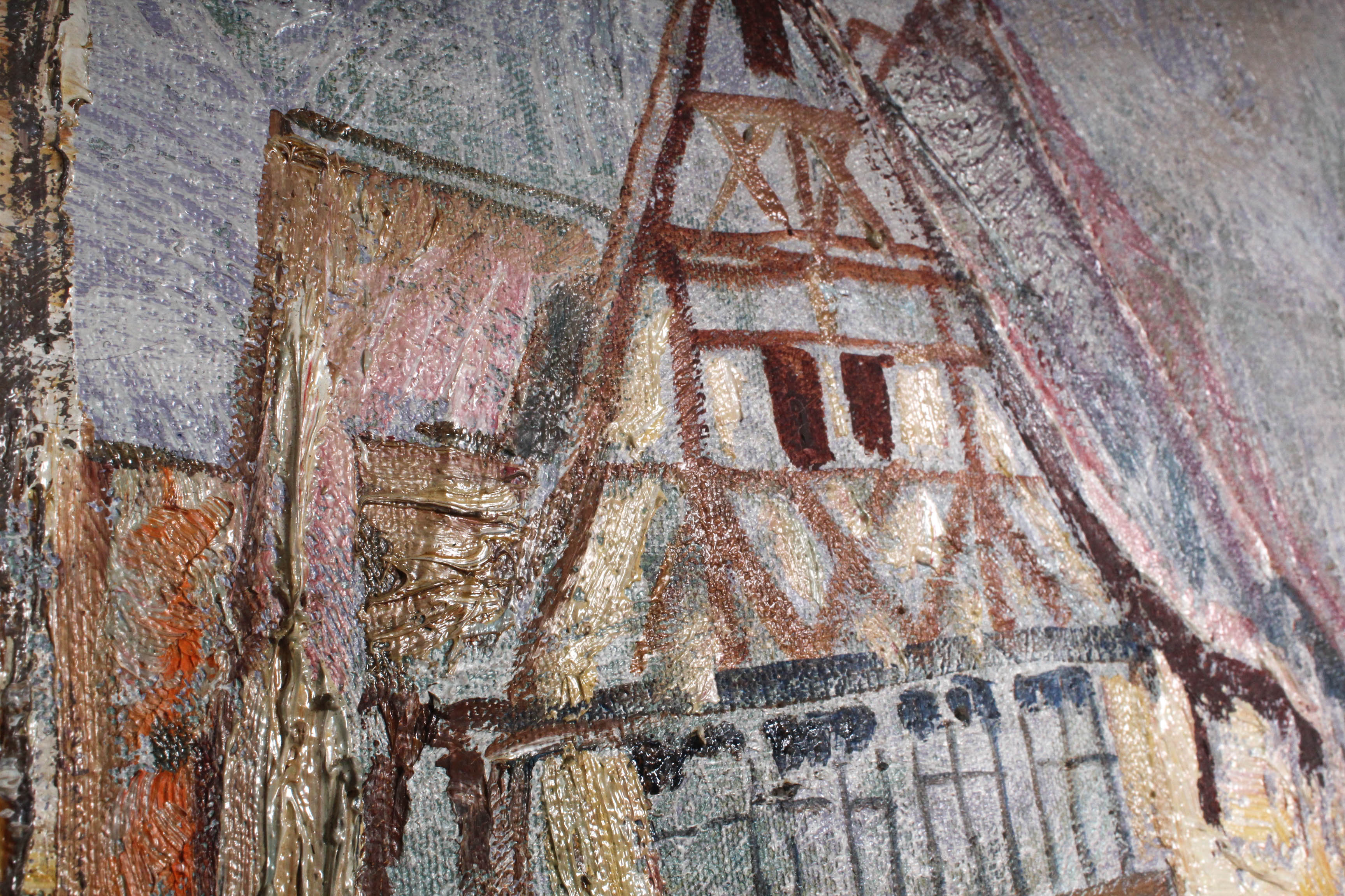 Ernest Guzman Kasas Impasto Oil Painting of European Street Scene