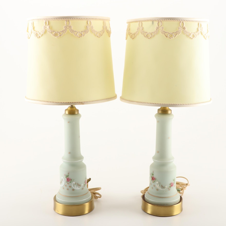 Hand-Painted Frosted Glass Table Lamps with Decorative Shades