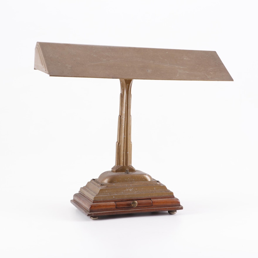 Metal Desk Lamp with Drawer, Early to Mid 20th Century