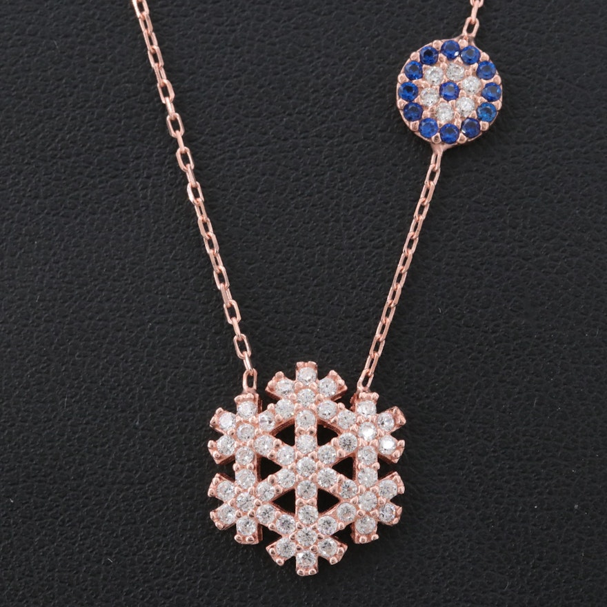 Rose Gold Wash on Sterling Silver Cubic Zirconia and Synthetic Spinel Necklace