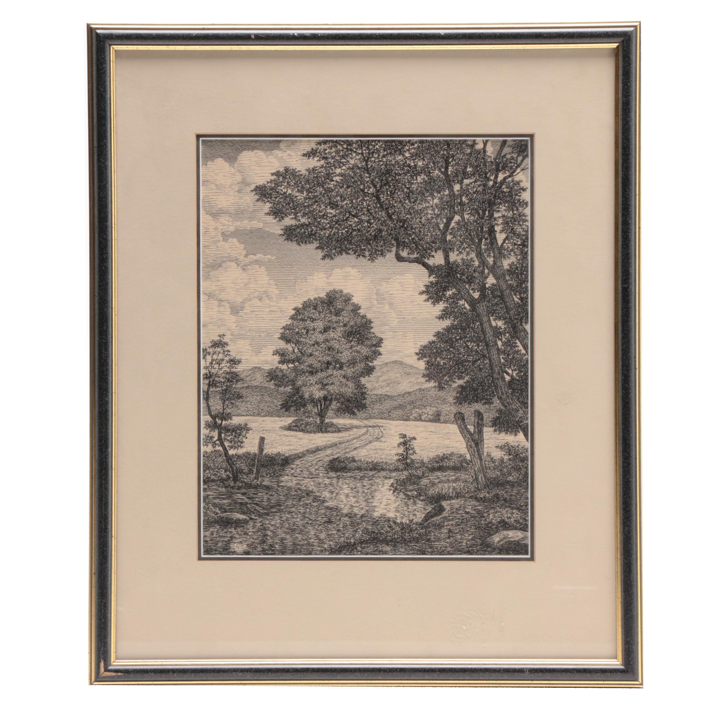 Sam Witt Landscape Ink Drawing