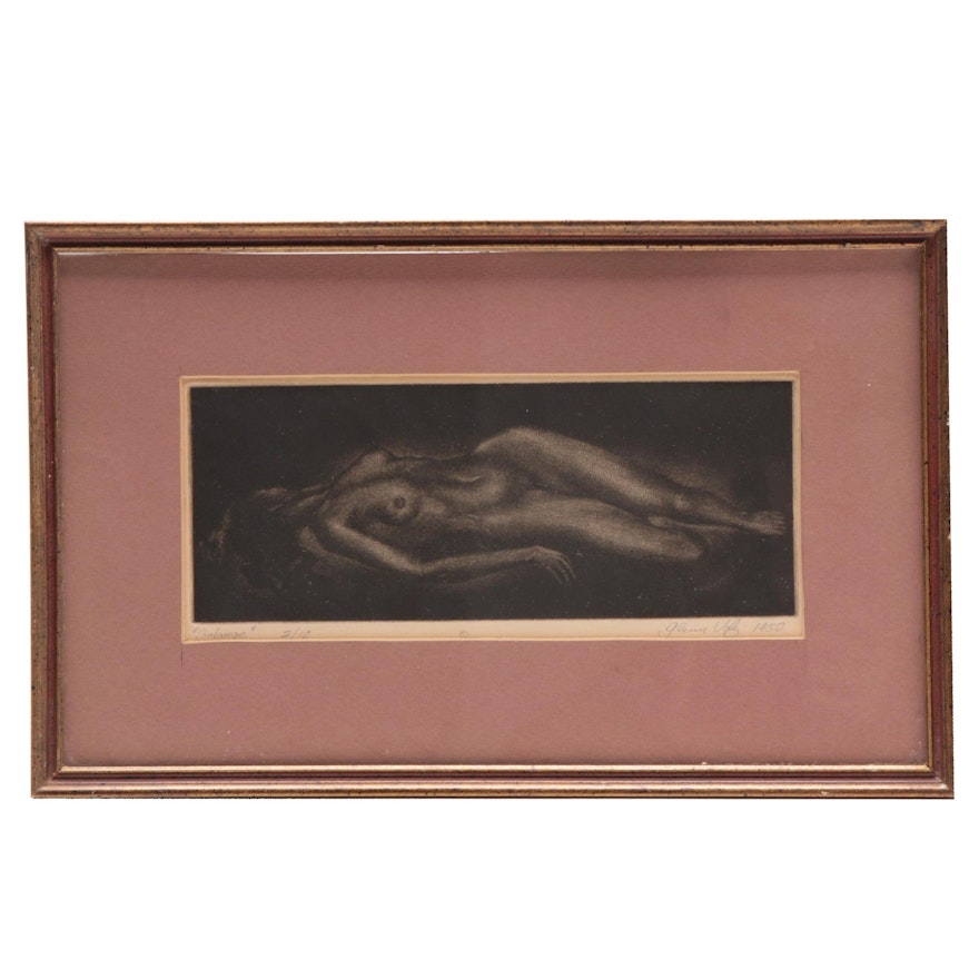 Glenn Volz Black and White Nude Engraving "Solange"