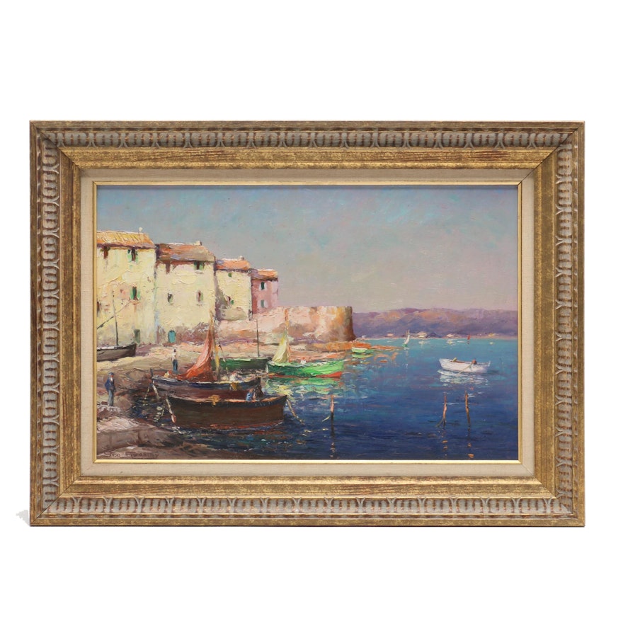 Impressionist Style Oil Painting of Boats on Water