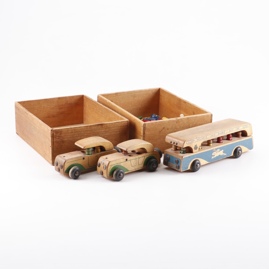 1940s Wooden Toy Collection and Bins