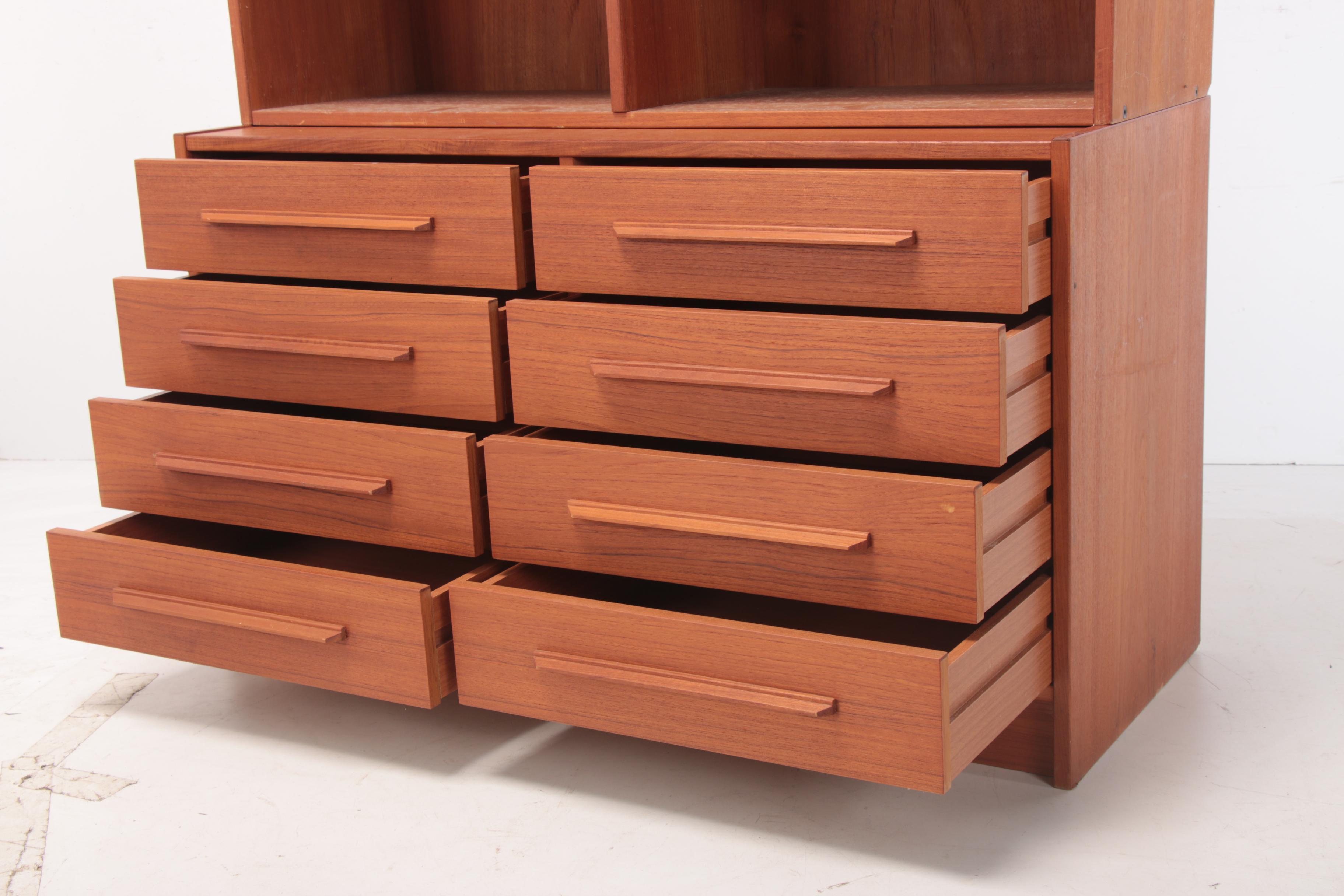 Danish Modern Teak Modular Cabinet-on-Bookcase-on-Chest, Circa 1960