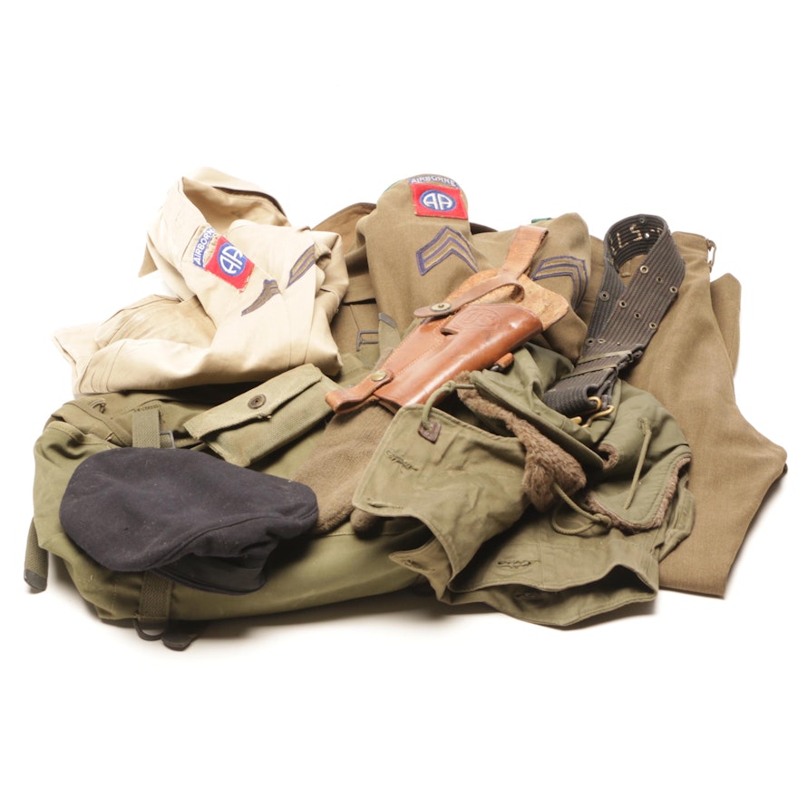 WWII United States Airborne Memorabilia Including Uniform, Bags and More