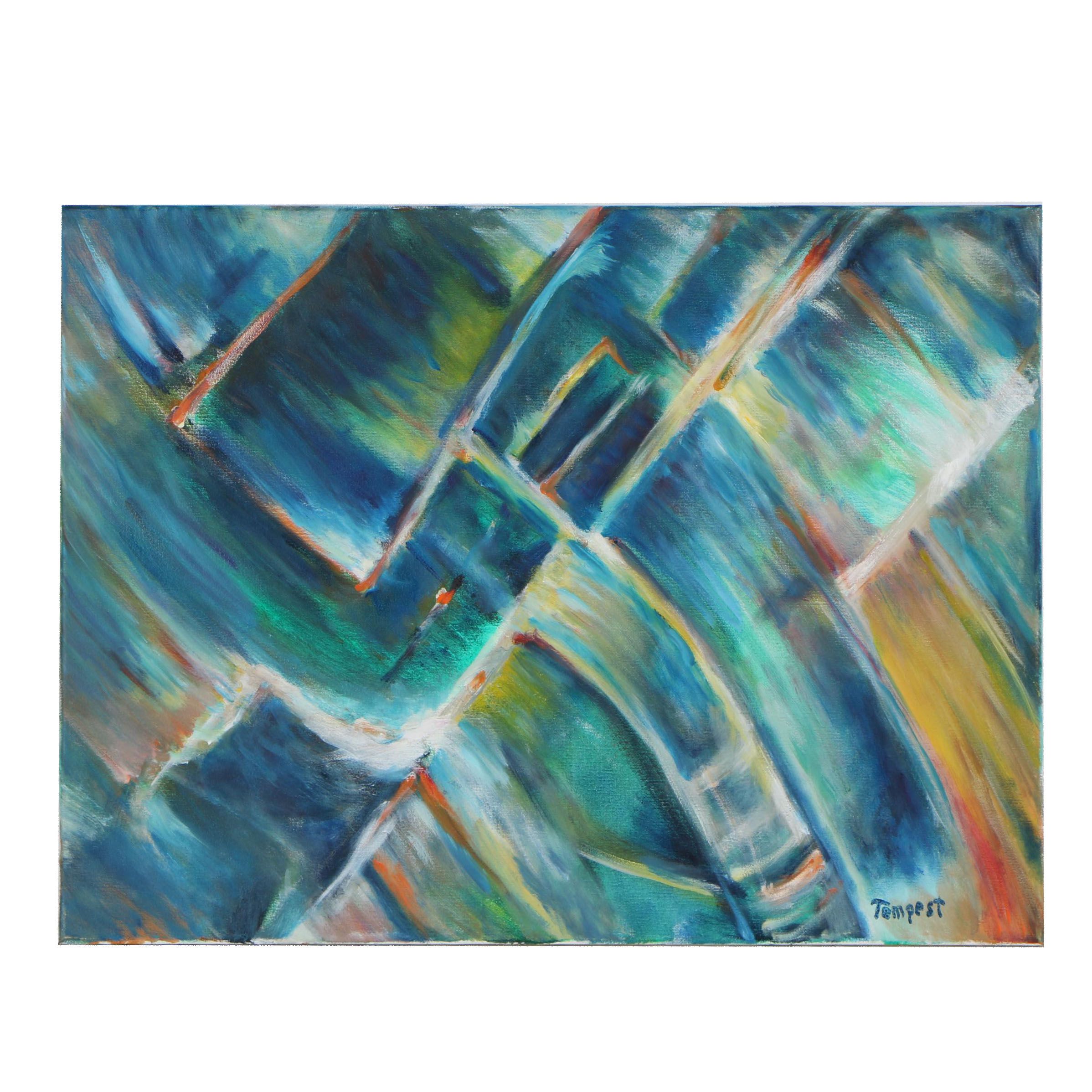 Husidio John Tempest Abstract Oil Painting Canvas "Urban Lights II"