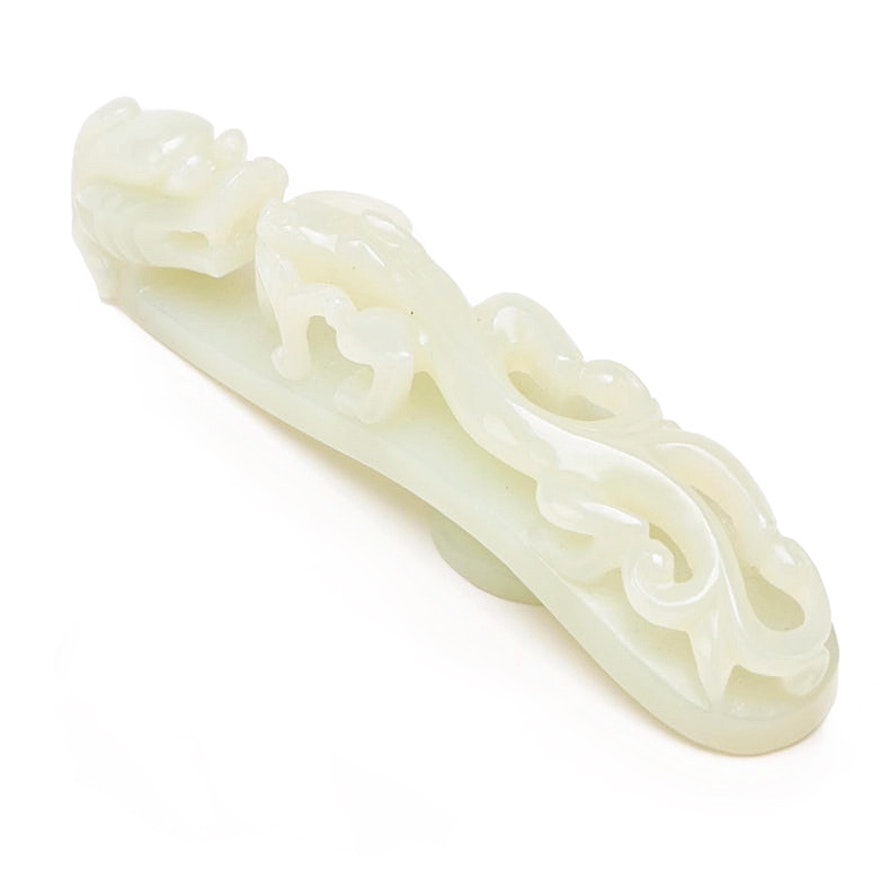 Chinese Carved Nephrite Jade Belt Hook, 19th Century