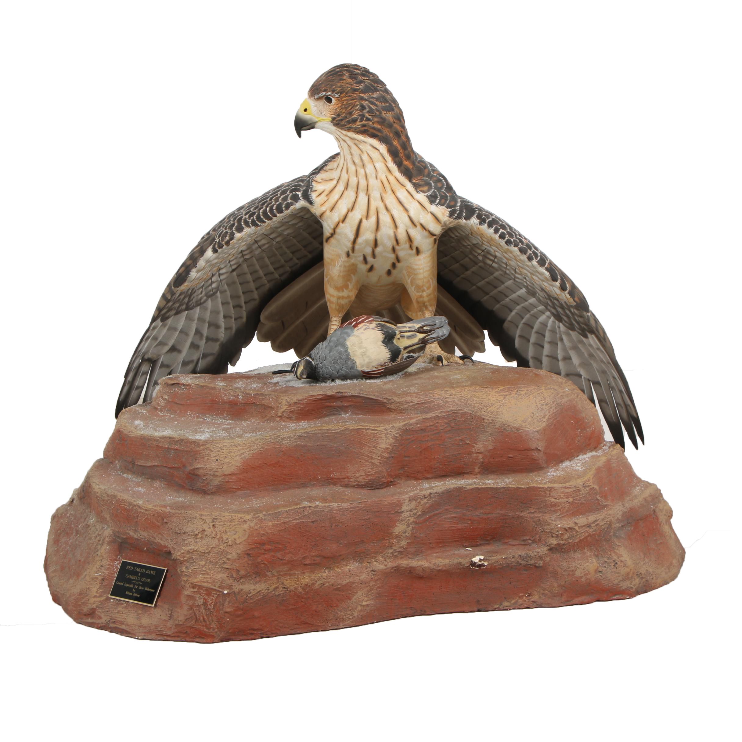 "Red-Tailed Hawk" Wood-Carved Sculpture by William Bishop
