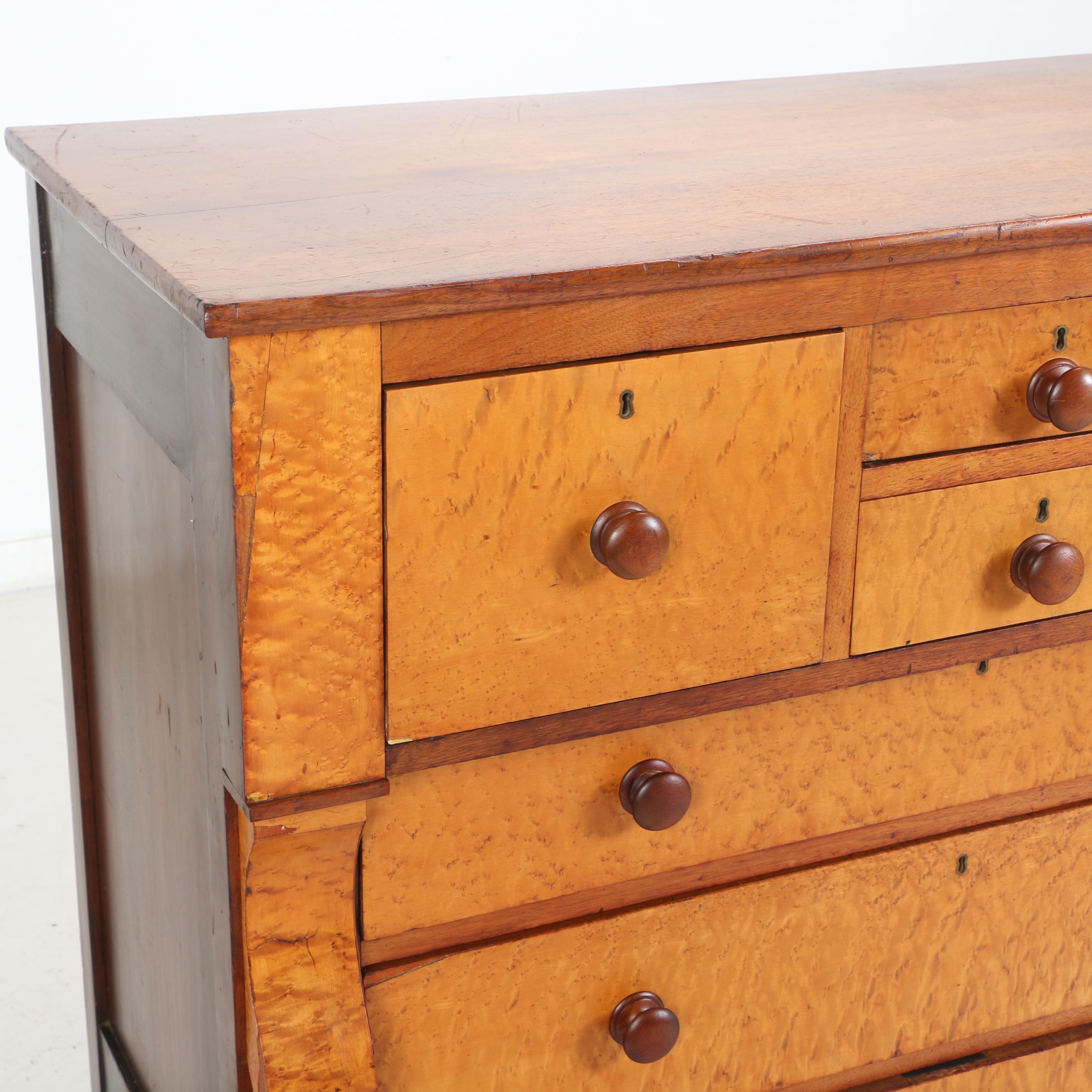 American Empire Bird's-Eye Maple and Walnut Bonnet Chest, Mid 19th Century