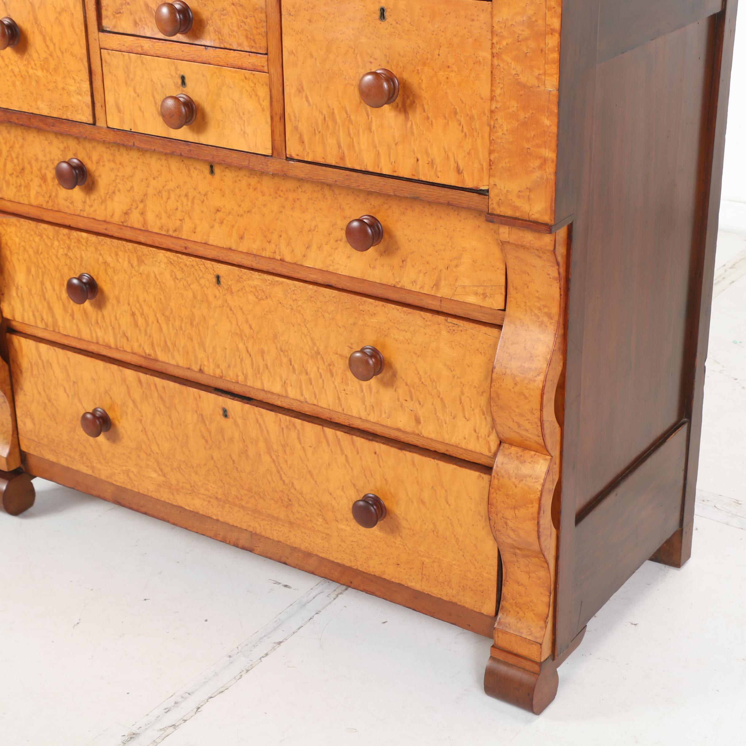 American Empire Bird's-Eye Maple and Walnut Bonnet Chest, Mid 19th Century