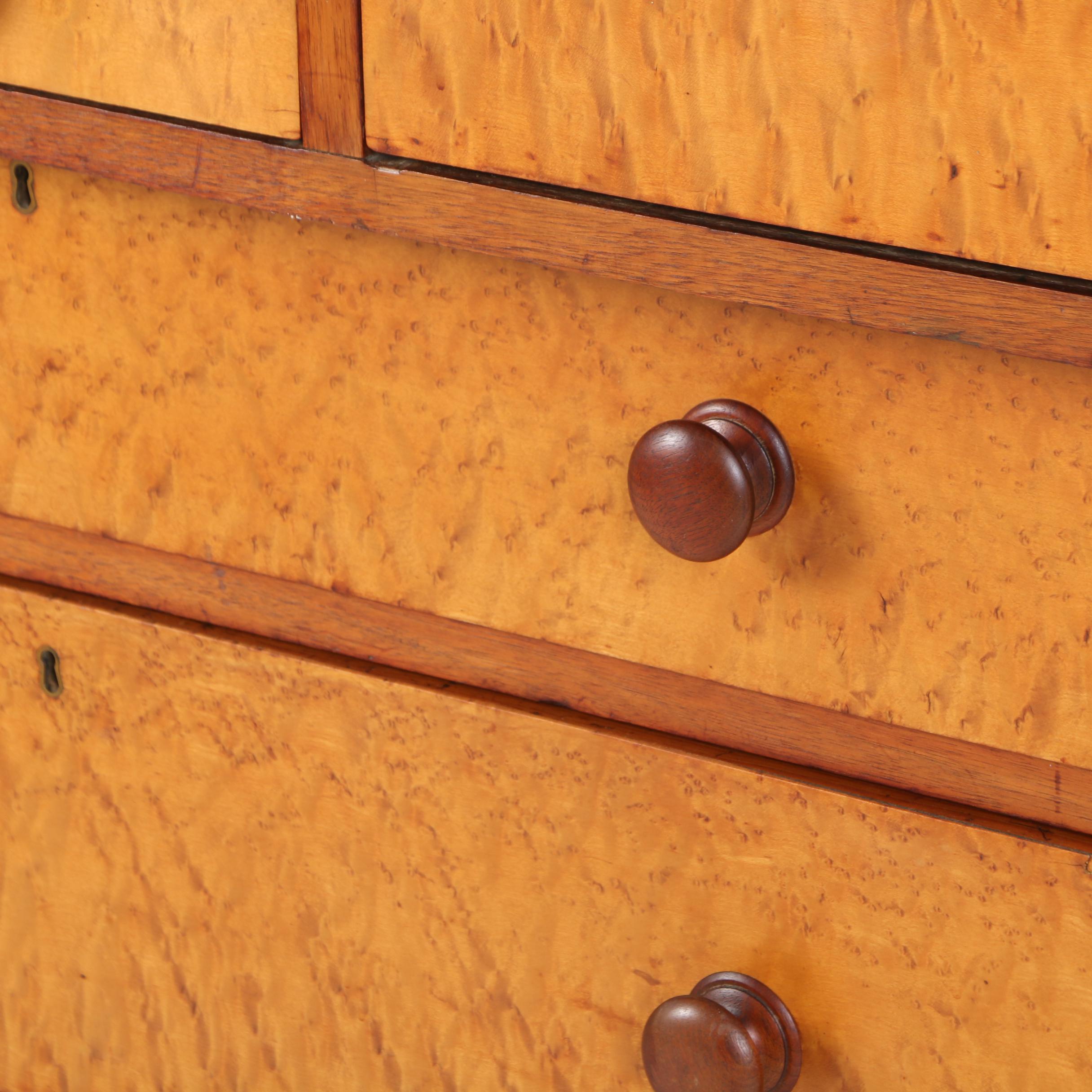 American Empire Bird's-Eye Maple and Walnut Bonnet Chest, Mid 19th Century