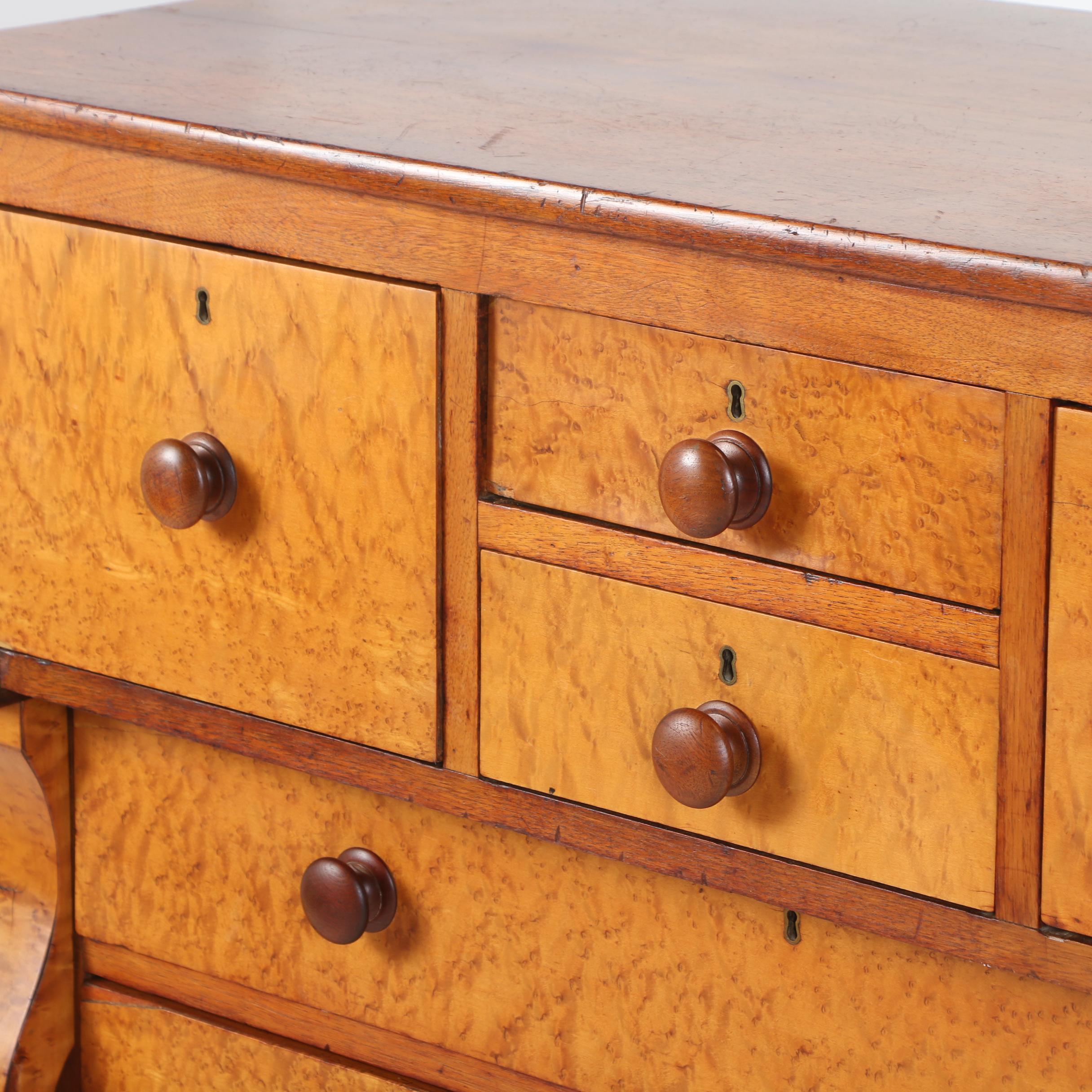 American Empire Bird's-Eye Maple and Walnut Bonnet Chest, Mid 19th Century