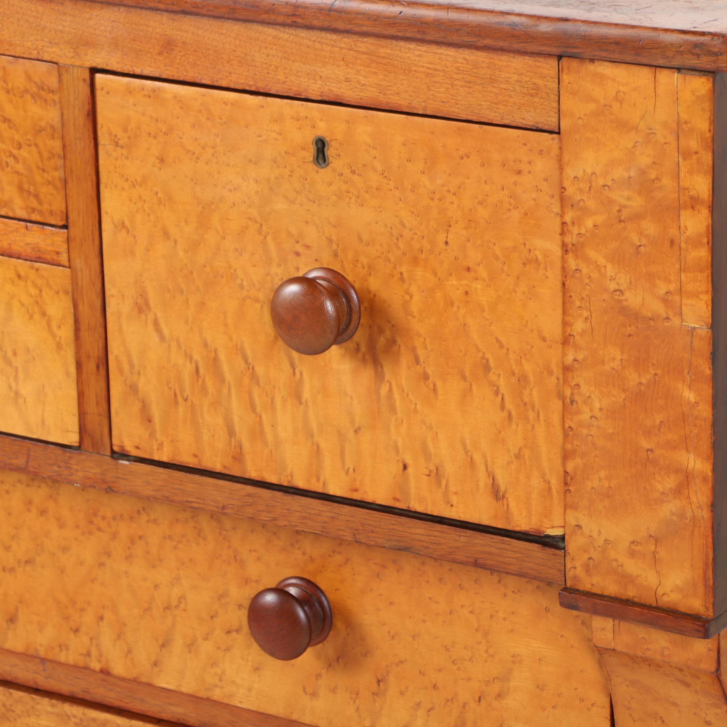 American Empire Bird's-Eye Maple and Walnut Bonnet Chest, Mid 19th Century