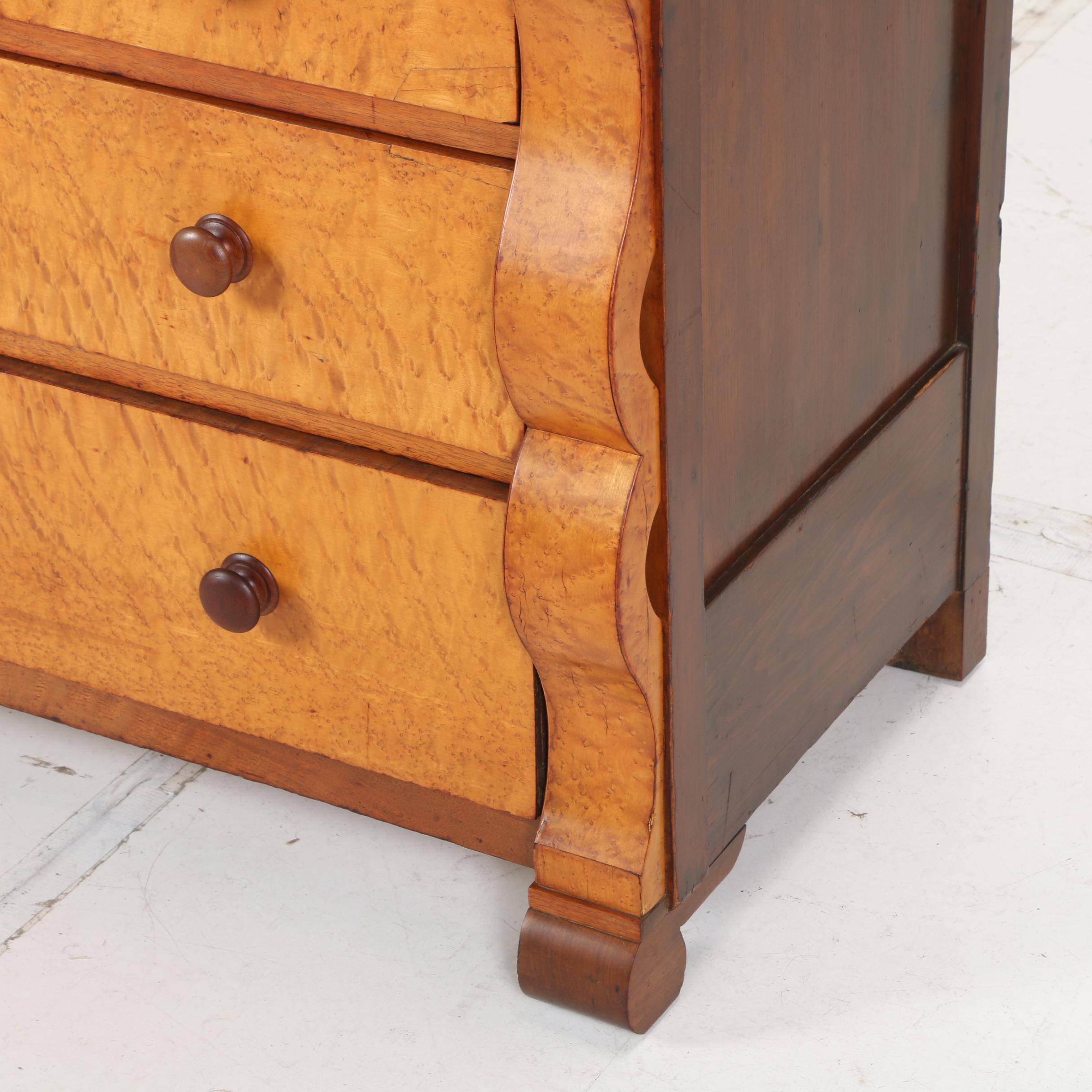 American Empire Bird's-Eye Maple and Walnut Bonnet Chest, Mid 19th Century