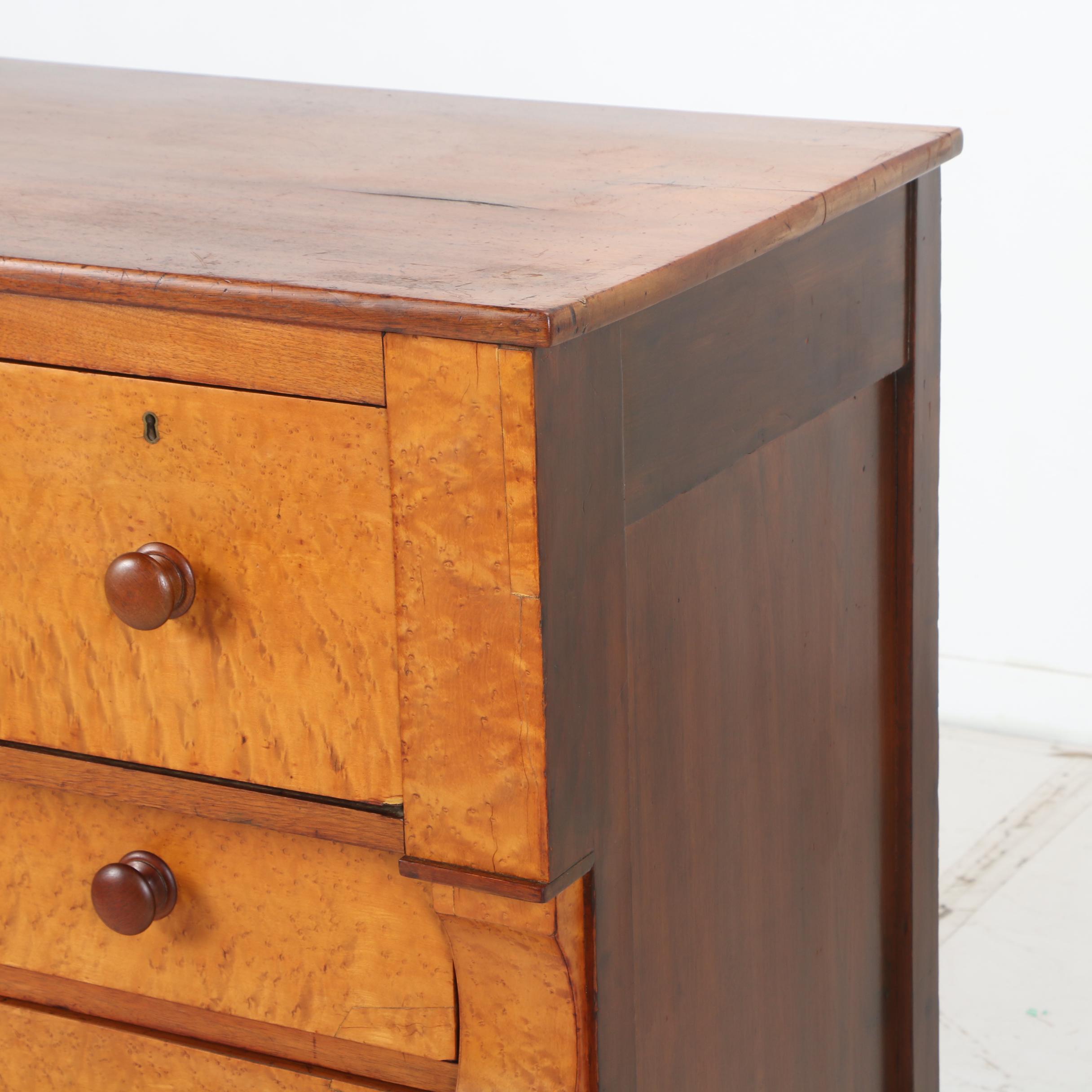 American Empire Bird's-Eye Maple and Walnut Bonnet Chest, Mid 19th Century