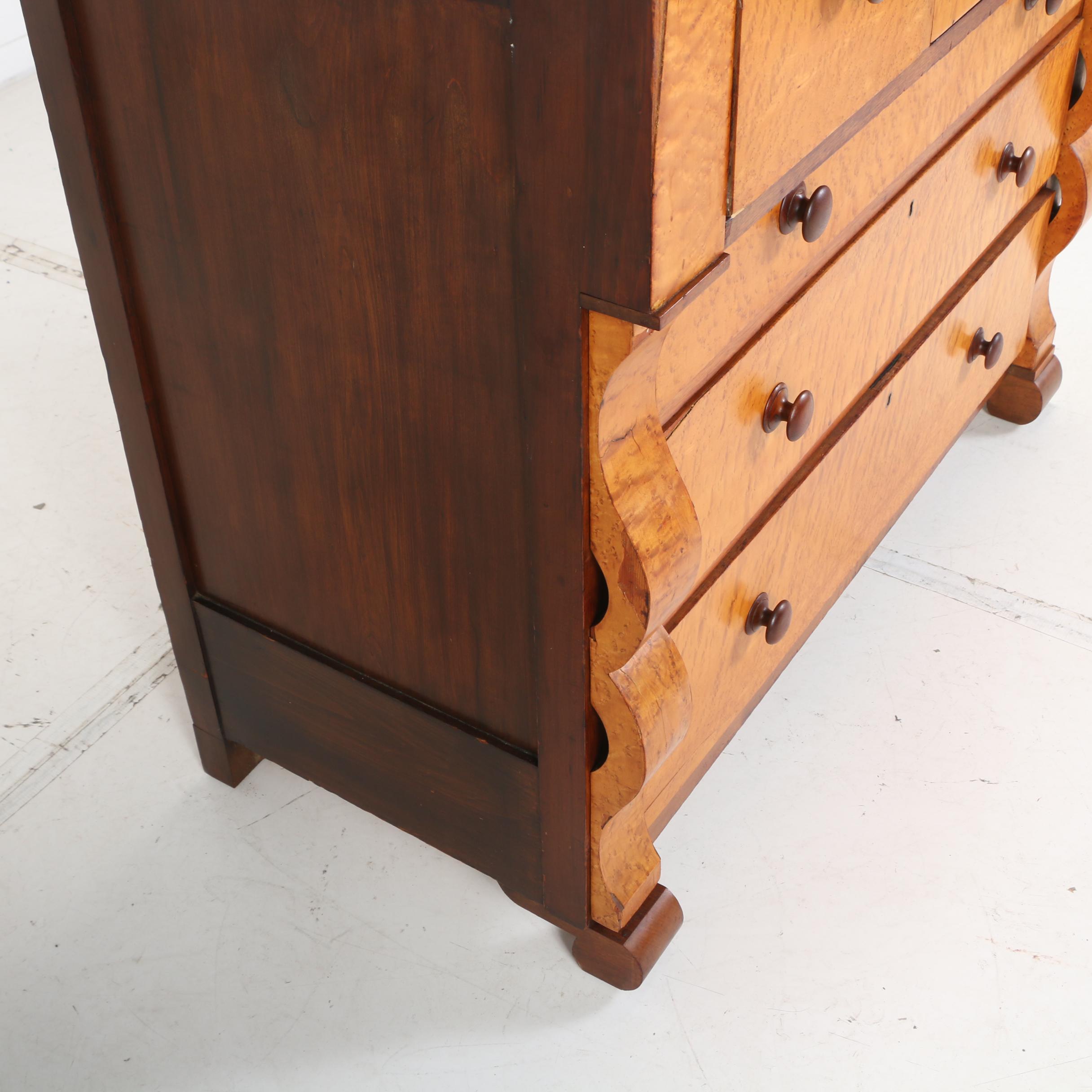American Empire Bird's-Eye Maple and Walnut Bonnet Chest, Mid 19th Century