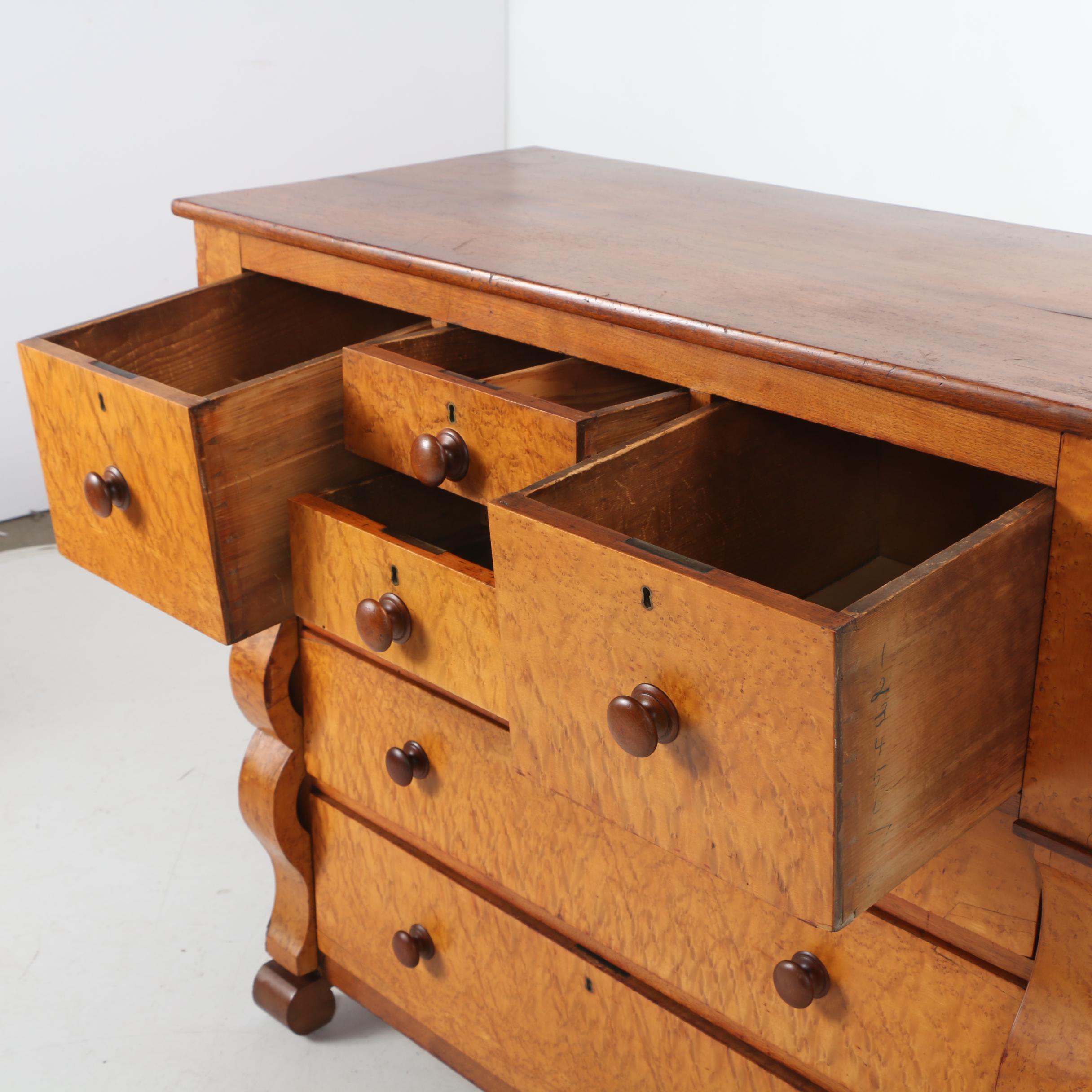 American Empire Bird's-Eye Maple and Walnut Bonnet Chest, Mid 19th Century