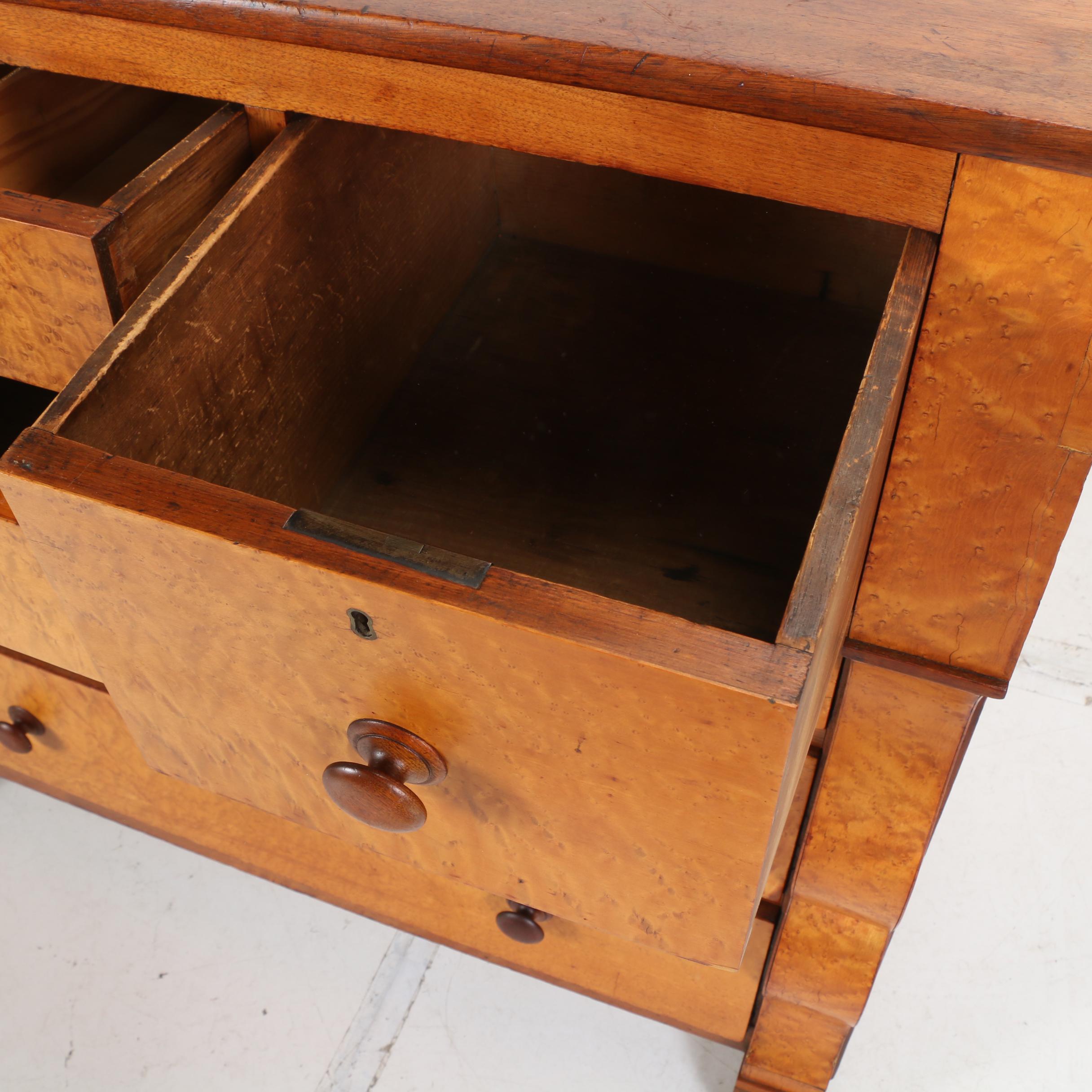 American Empire Bird's-Eye Maple and Walnut Bonnet Chest, Mid 19th Century