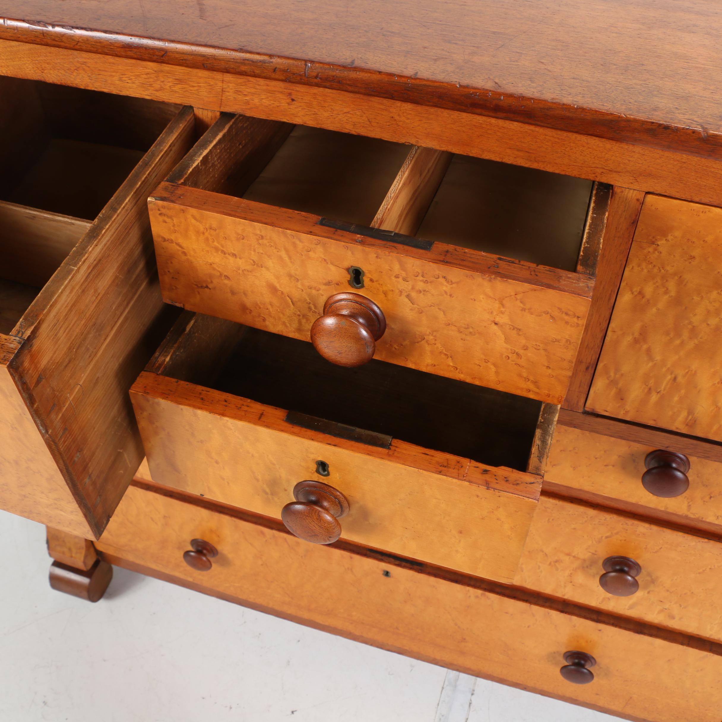 American Empire Bird's-Eye Maple and Walnut Bonnet Chest, Mid 19th Century