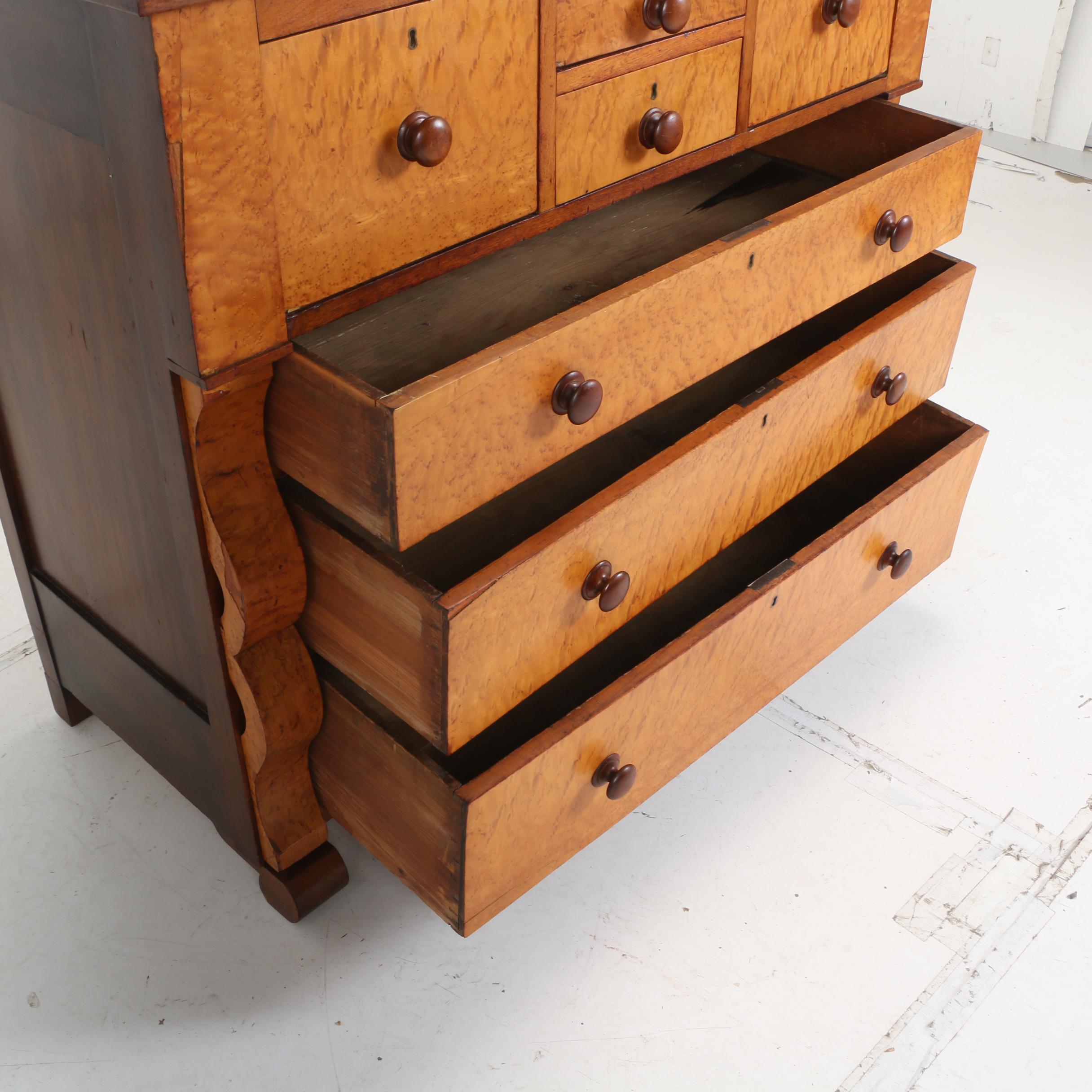 American Empire Bird's-Eye Maple and Walnut Bonnet Chest, Mid 19th Century