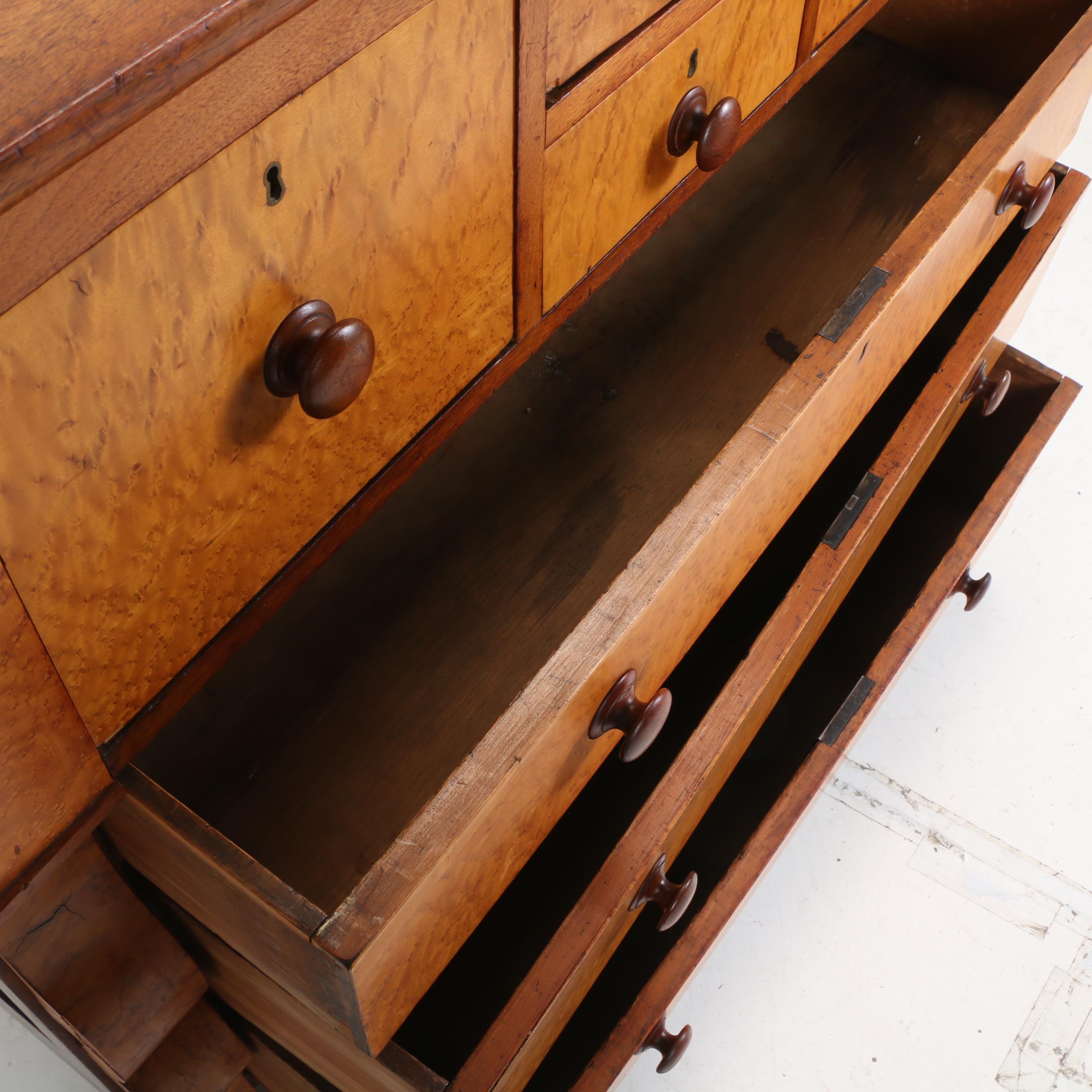 American Empire Bird's-Eye Maple and Walnut Bonnet Chest, Mid 19th Century