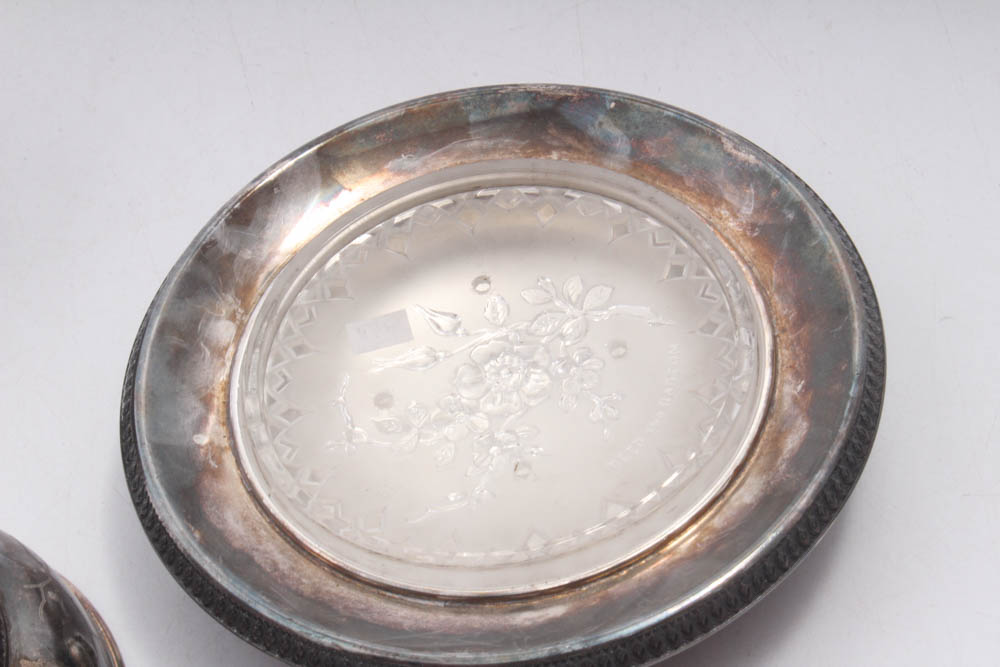 Antique Reed & Barton Silver Plate Butter Dishes with Original Glass Inserts