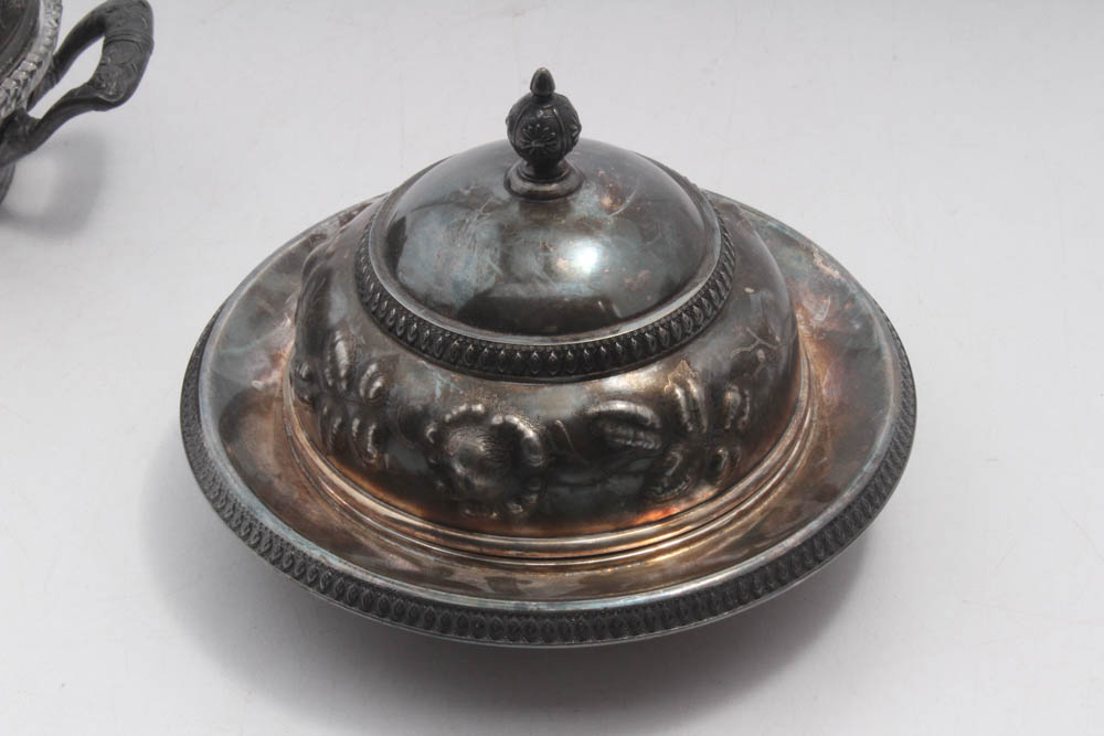 Antique Reed & Barton Silver Plate Butter Dishes with Original Glass Inserts