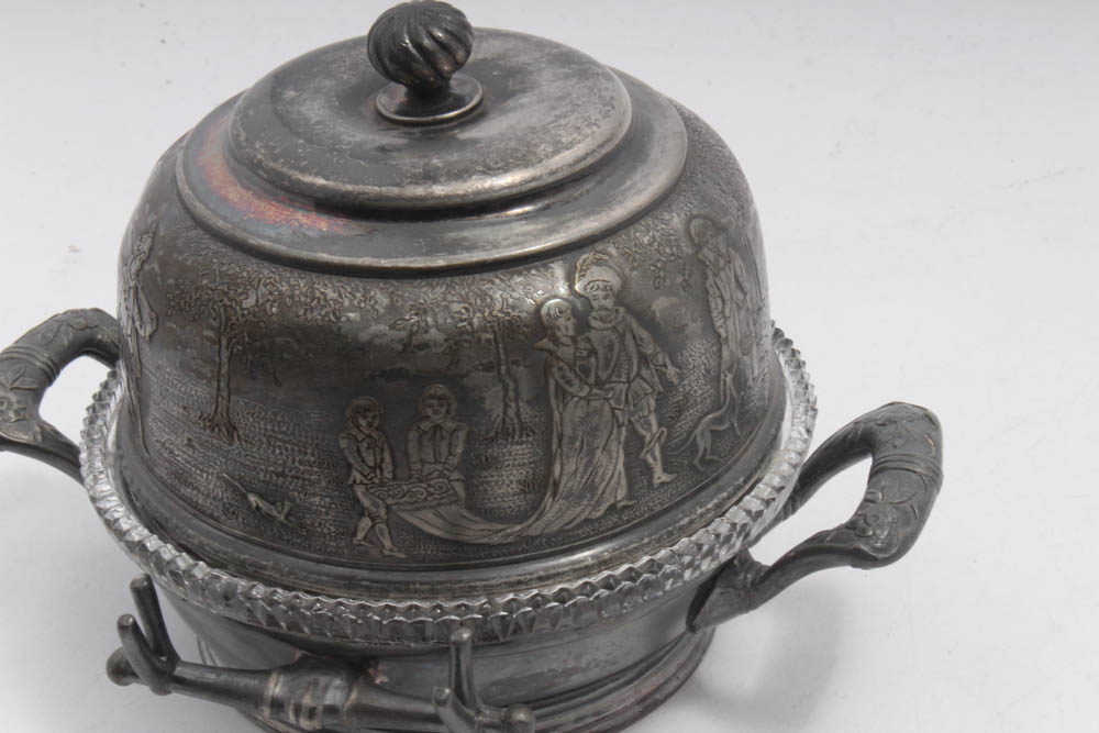 Antique Reed & Barton Silver Plate Butter Dishes with Original Glass Inserts