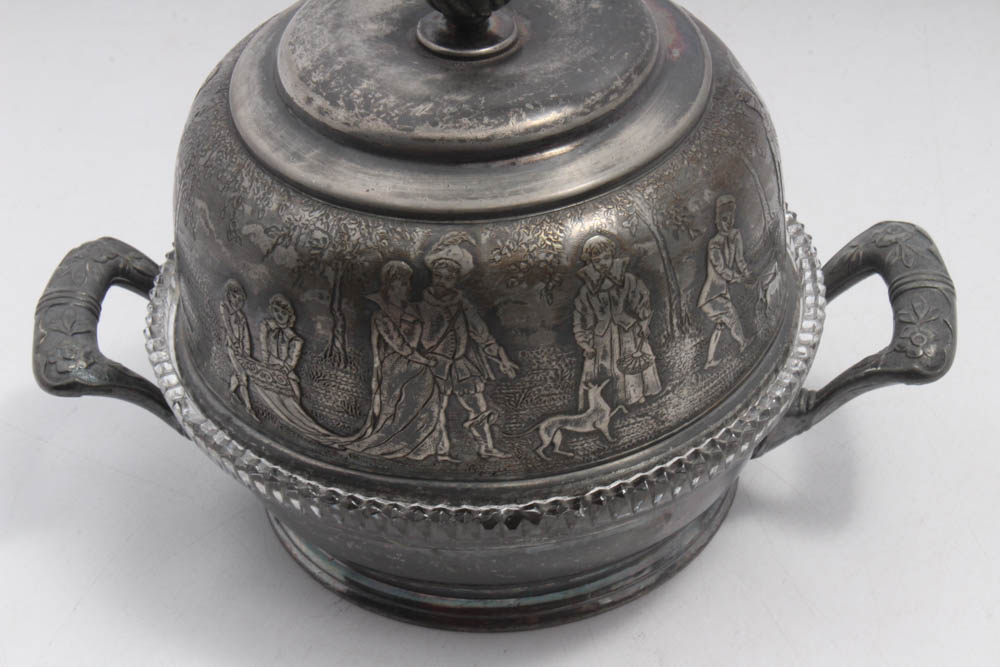 Antique Reed & Barton Silver Plate Butter Dishes with Original Glass Inserts