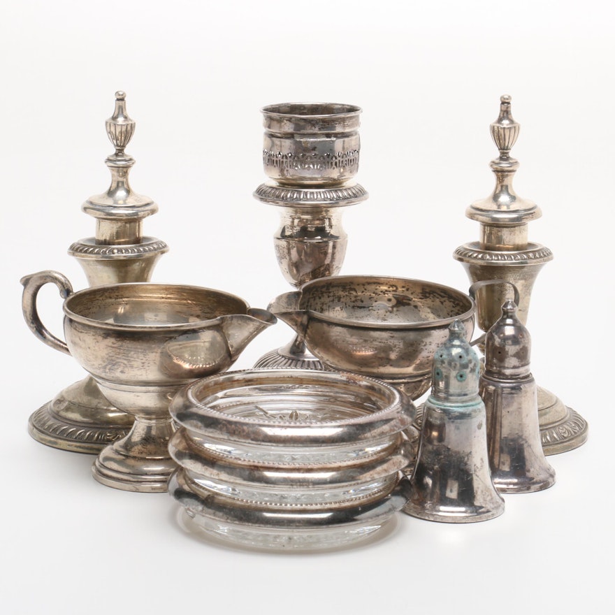 Frank M. Whiting Weighted Sterling Candle Holders and Tableware