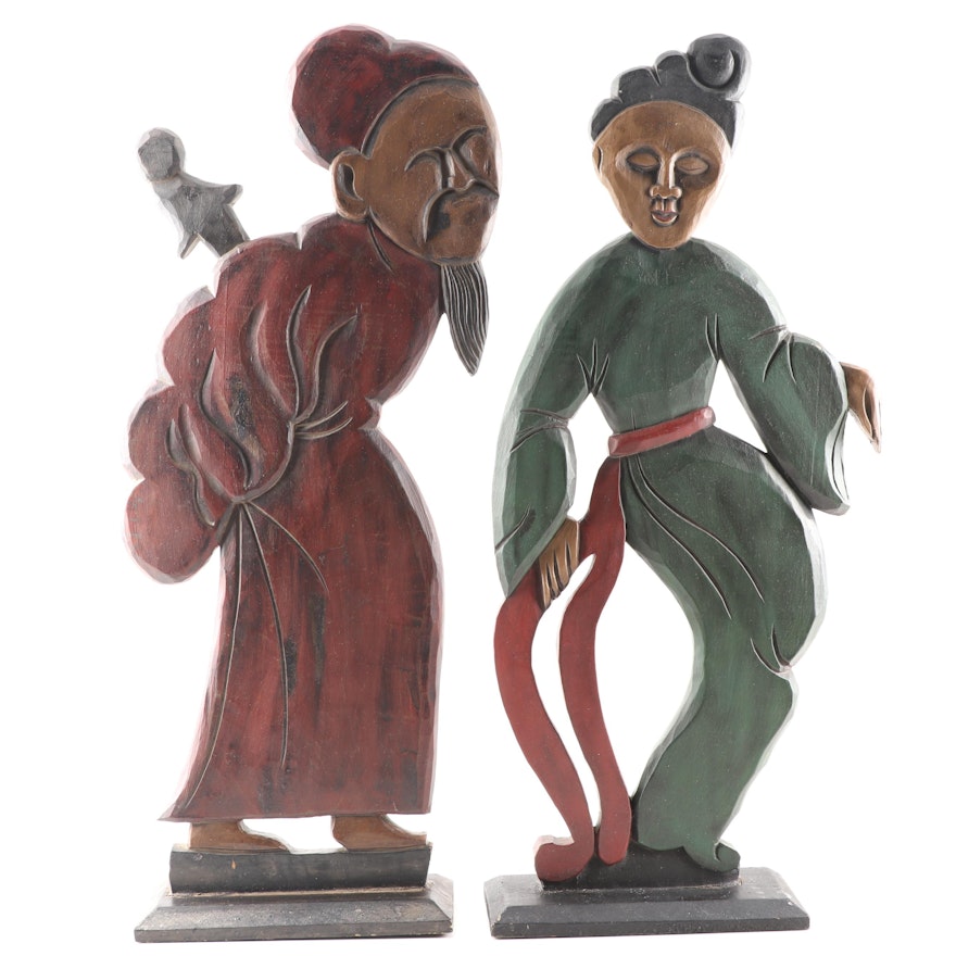 Chinese Inspired Wooden Standing Figurines