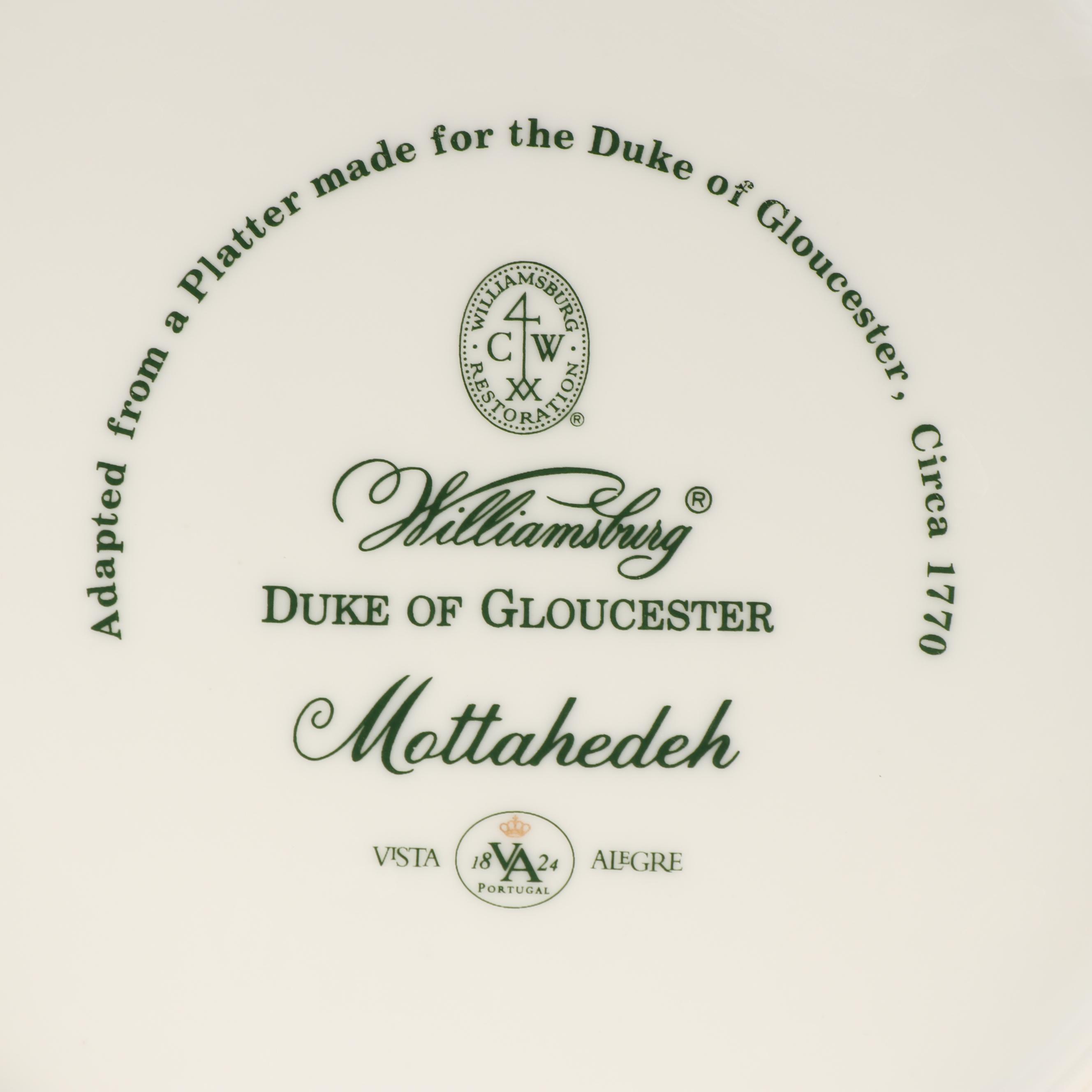 Mottahedeh "Williamsburg Duke of Gloucester" Dinnerware
